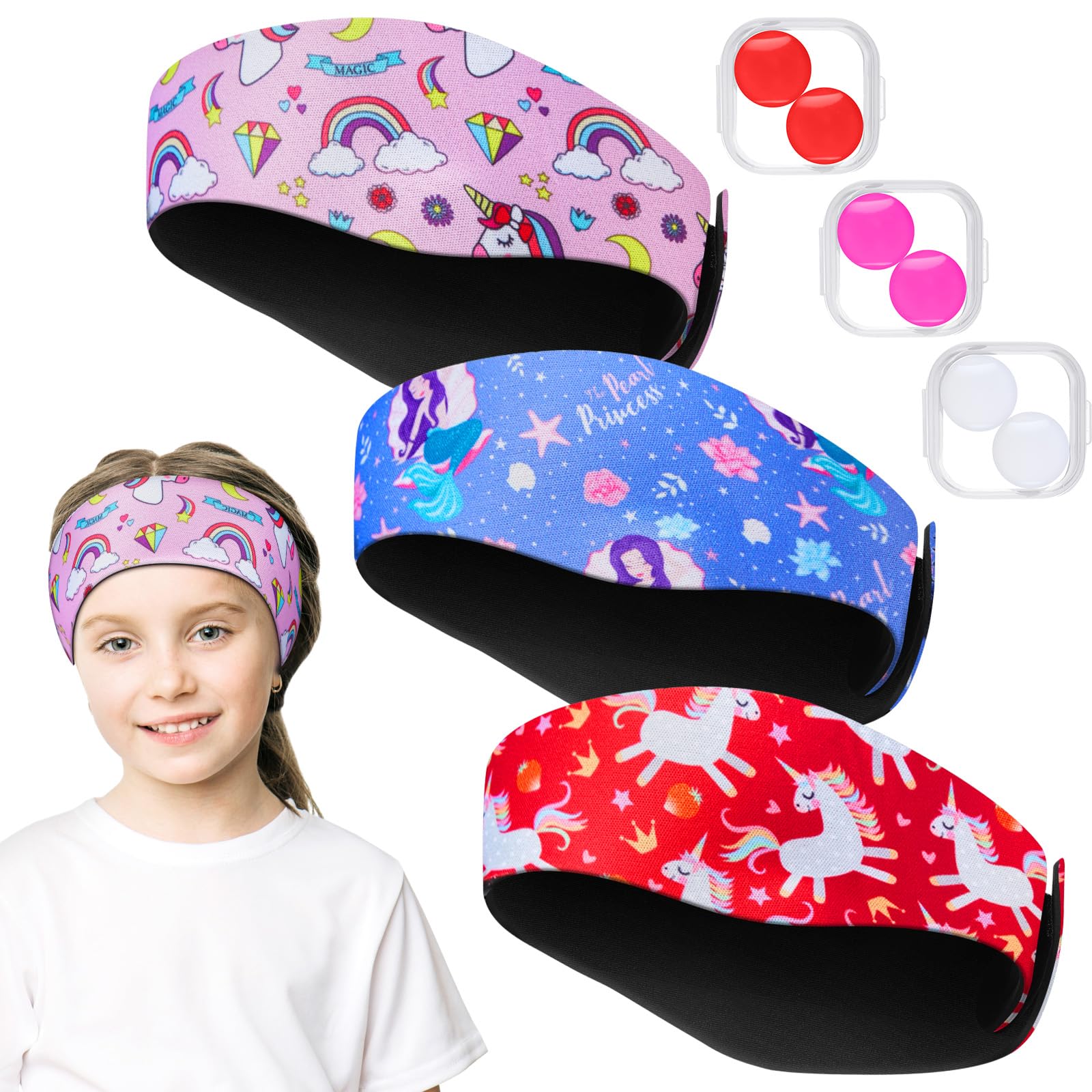 Zhanmai Soft Swimming Headband Silicone Earplugs Set, Including 3 Pcs Secure Swimmers Ear Band 3 Pairs Swimming Earplugs Swim Headbands for Adults