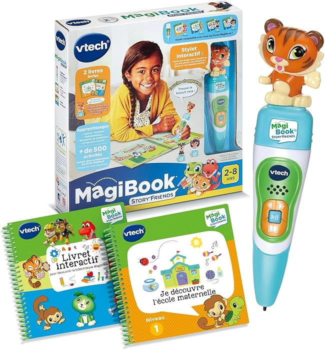 VTech - MagiBook Story'Friends Starter Pack - Coffret Complet avec Stylo Lecteur de Livre Interactif, Livre Jeu Maternelle et Figurine Tigre - Cadeau Enfant de 2 Ans à 8 Ans - Contenu en Français