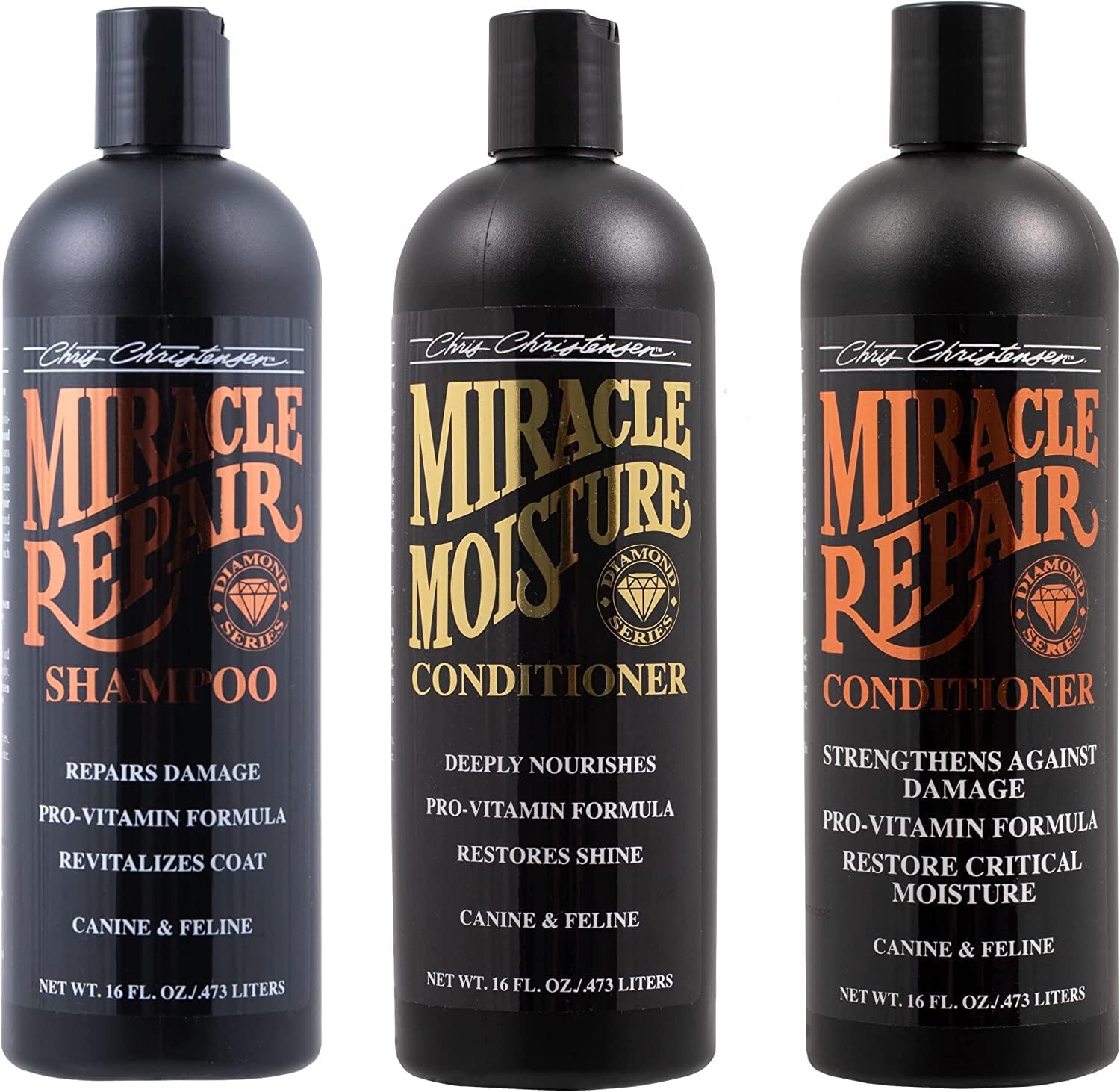 Chris Christensen Shampoo & Conditioner Bundle - Miracle Repair Shampoo, Moisture Conditioner, Groom Like a Professional, Made in USA