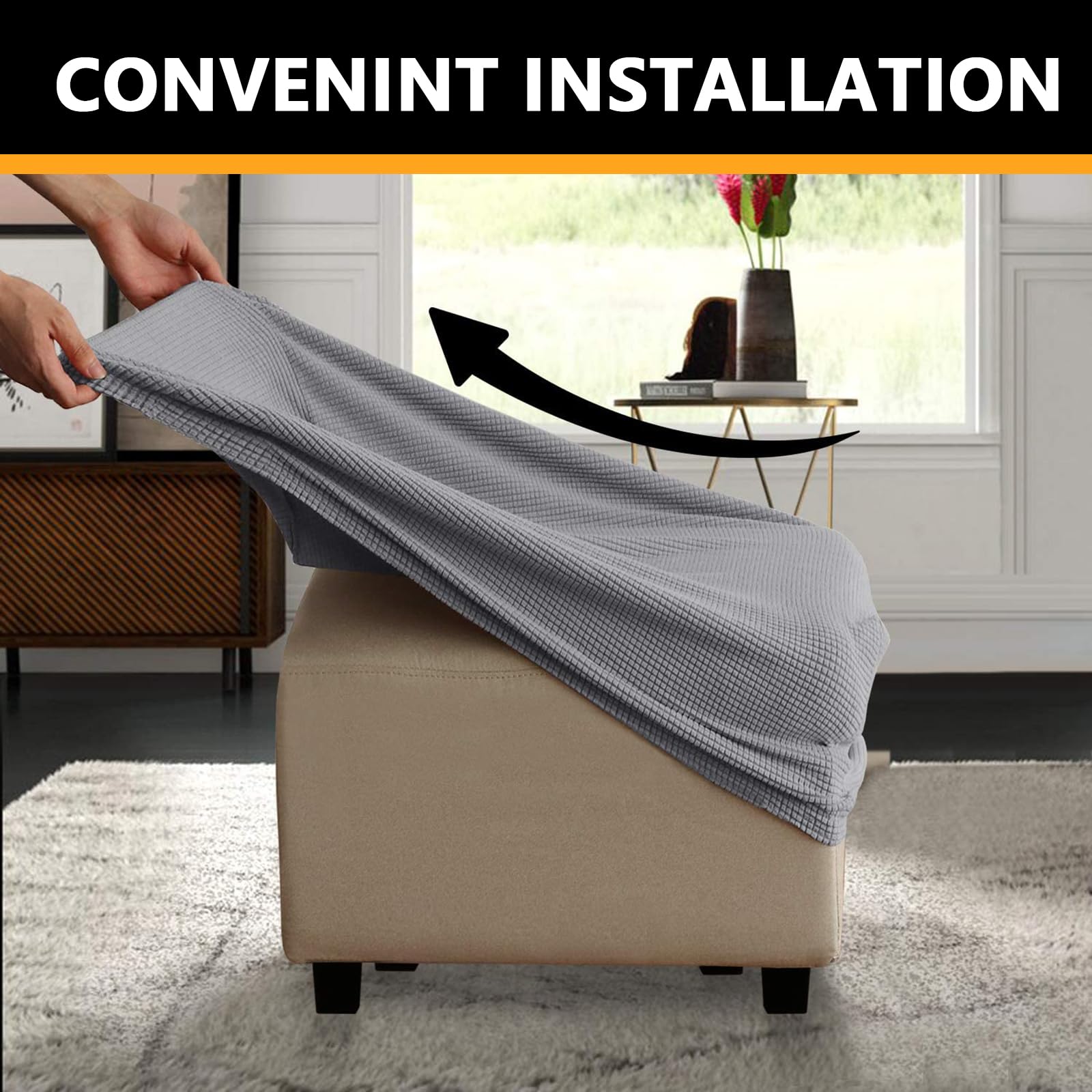 Cuadradas Funda Otomana Protector de Puff Funda Protectora Rectángulo Fundas de Reposapiés Sofá para Taburete Otomanas Muebles de Reposapiés con Parte Inferior Elástica (Gris)