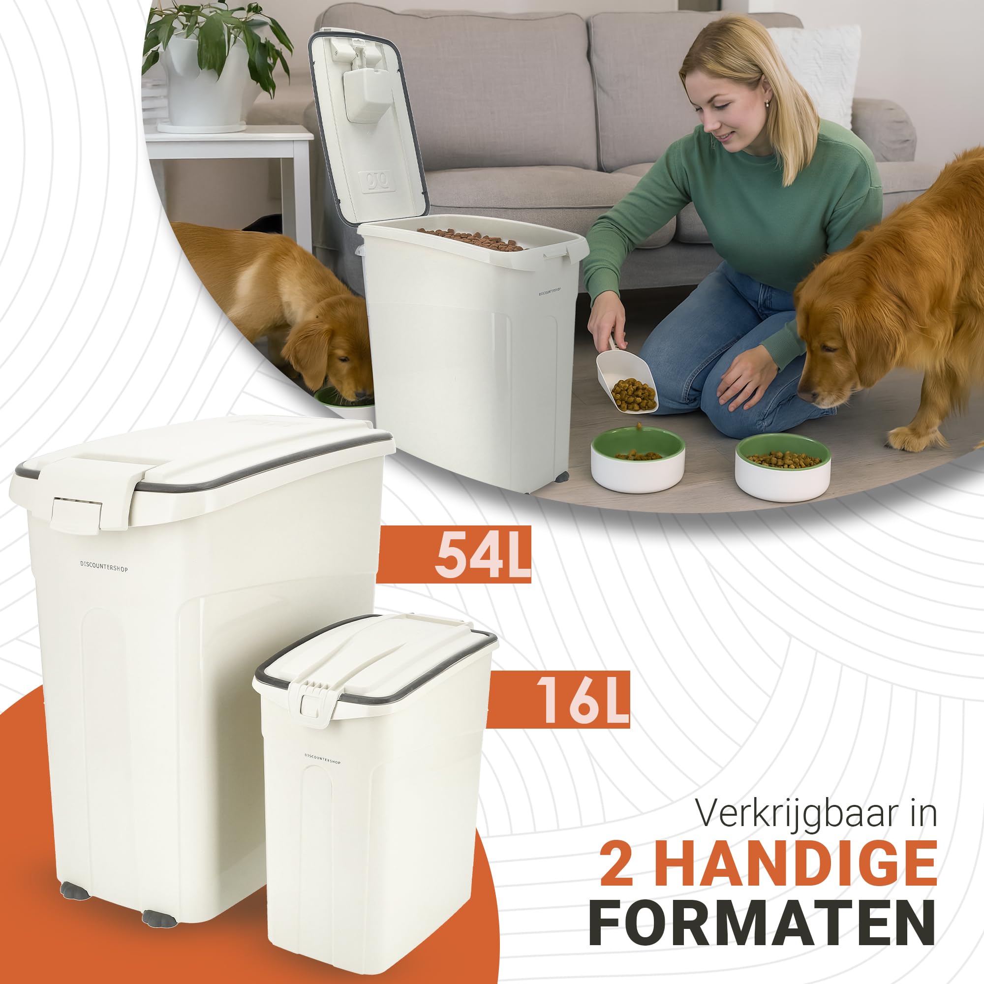 Conteneur alimentaire hermétique 54L pour chiens et chats - Avec roues et pelle, pour environ 20 kg de nourriture sèche, litière pour chat ou croquettes pour chien