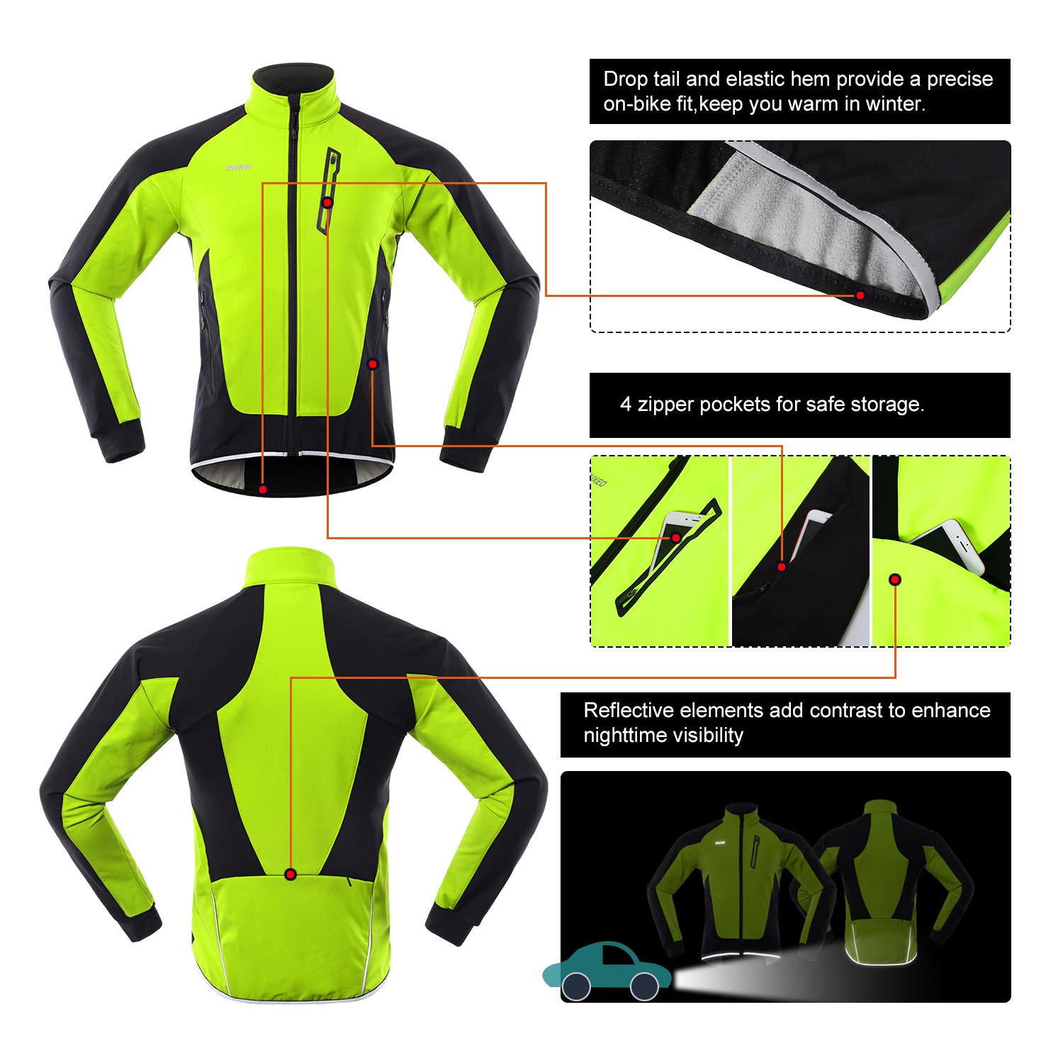 ARSUXEO Męska zimowa kurtka rowerowa, termo-włóknina, softshell, MTB, odzież wierzchnia, wiatroszczelna, wodoszczelna, 20B