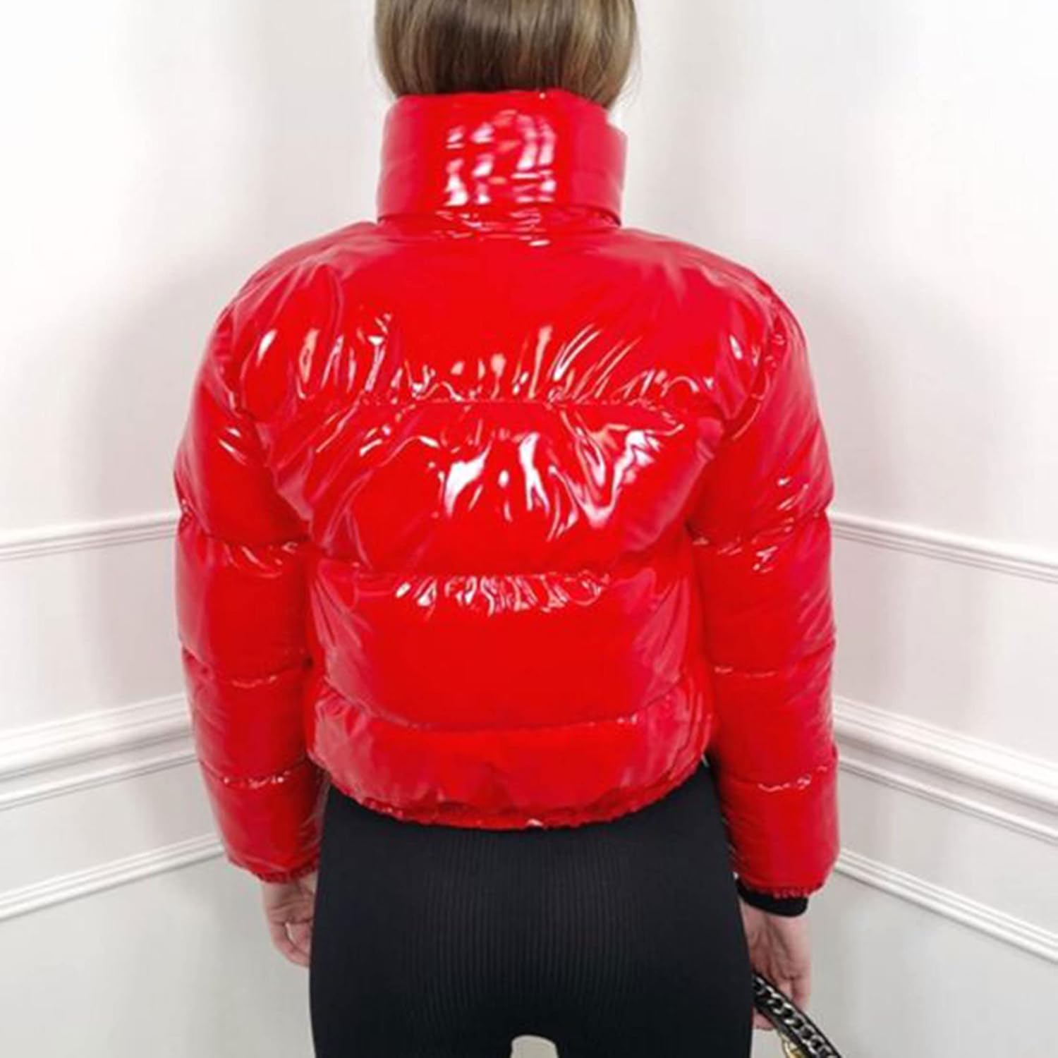 AMEBELLE Women Winter Warm Stand Collar Slim Fit Cropped Puffer Down Jacket Coats