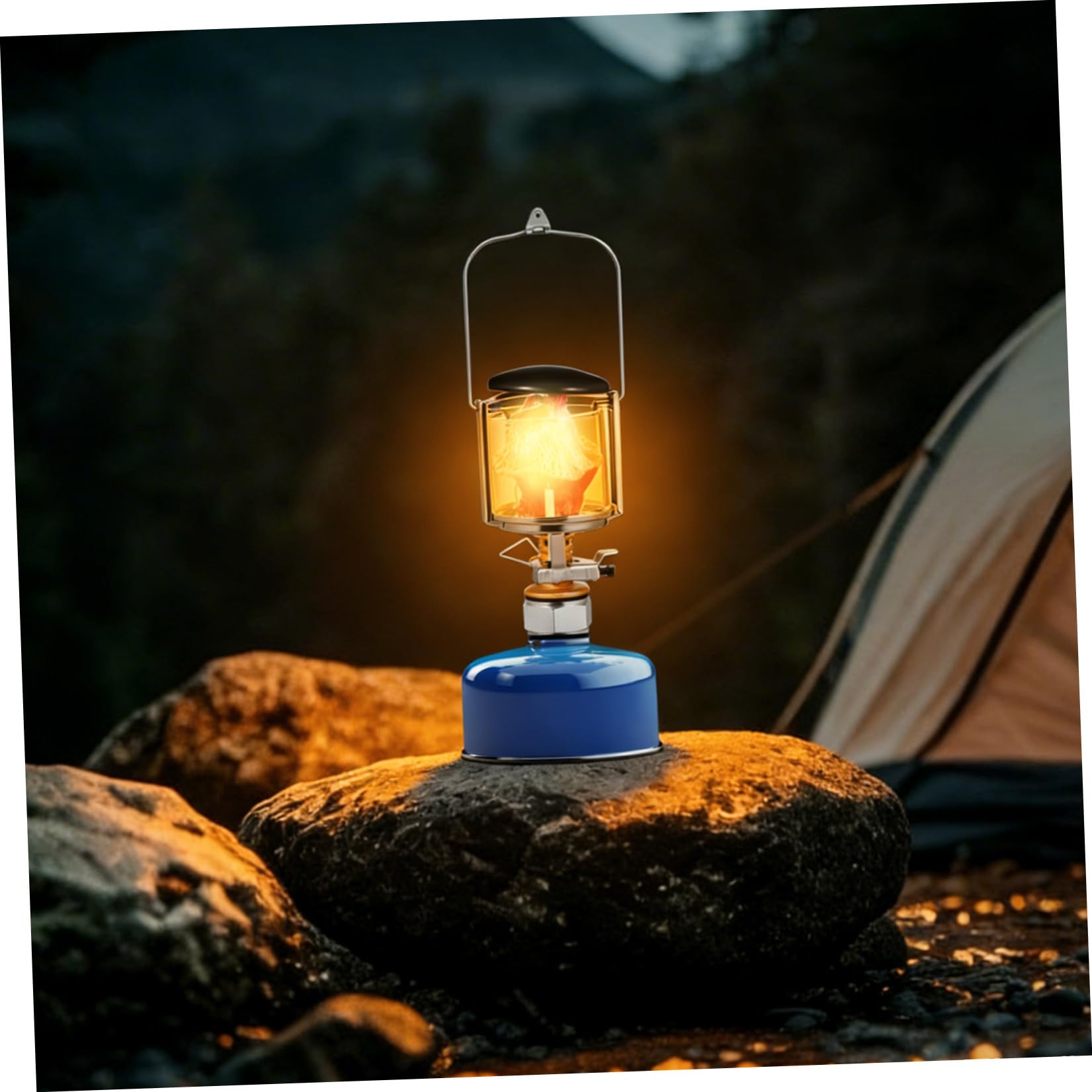 Lampada Gas da Campeggio Portatile per Outdoor con Copertura | Bombola Filettata Piatta, Struttura in Acciaio Inox, Nylon e Plastica, Uso in Campeggio All'aperto