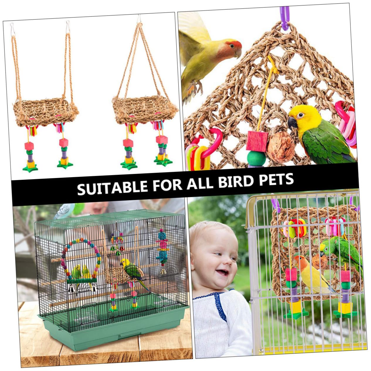 BESTonZON Hanging Swing Bird Climbing Net Interactive Chewing Accessory for Parrots Finches and Lovebirds Safe and Easy to Install Pet Hammock for Exercise and Play