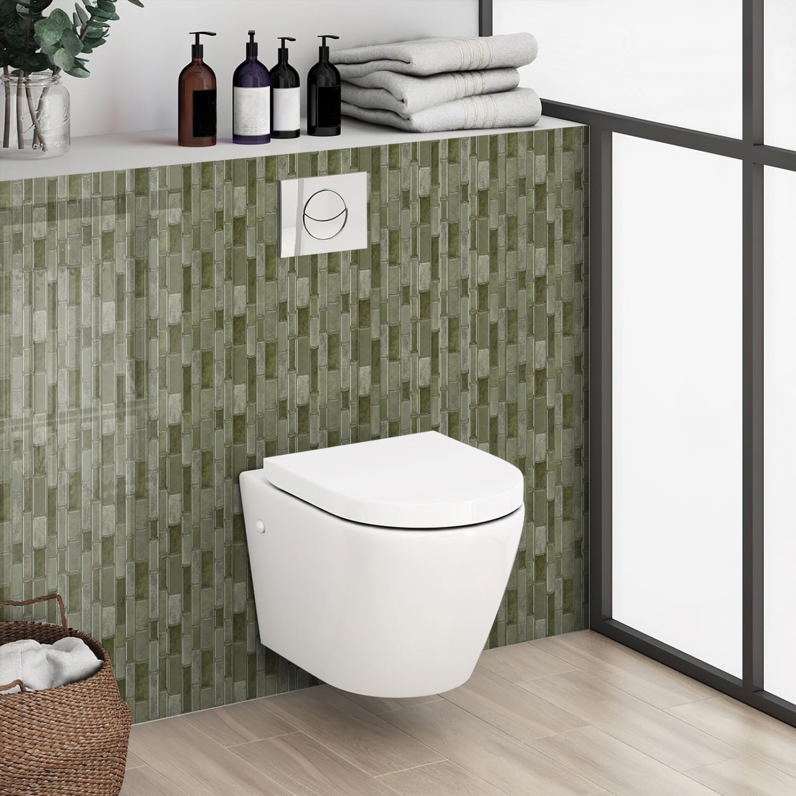 LMYSXAOZ Self Adhesive Wall Tiles Yellow-Green Stick on Thicker Peel and Backsplash for Kitchen Bathroom Tile Stickers