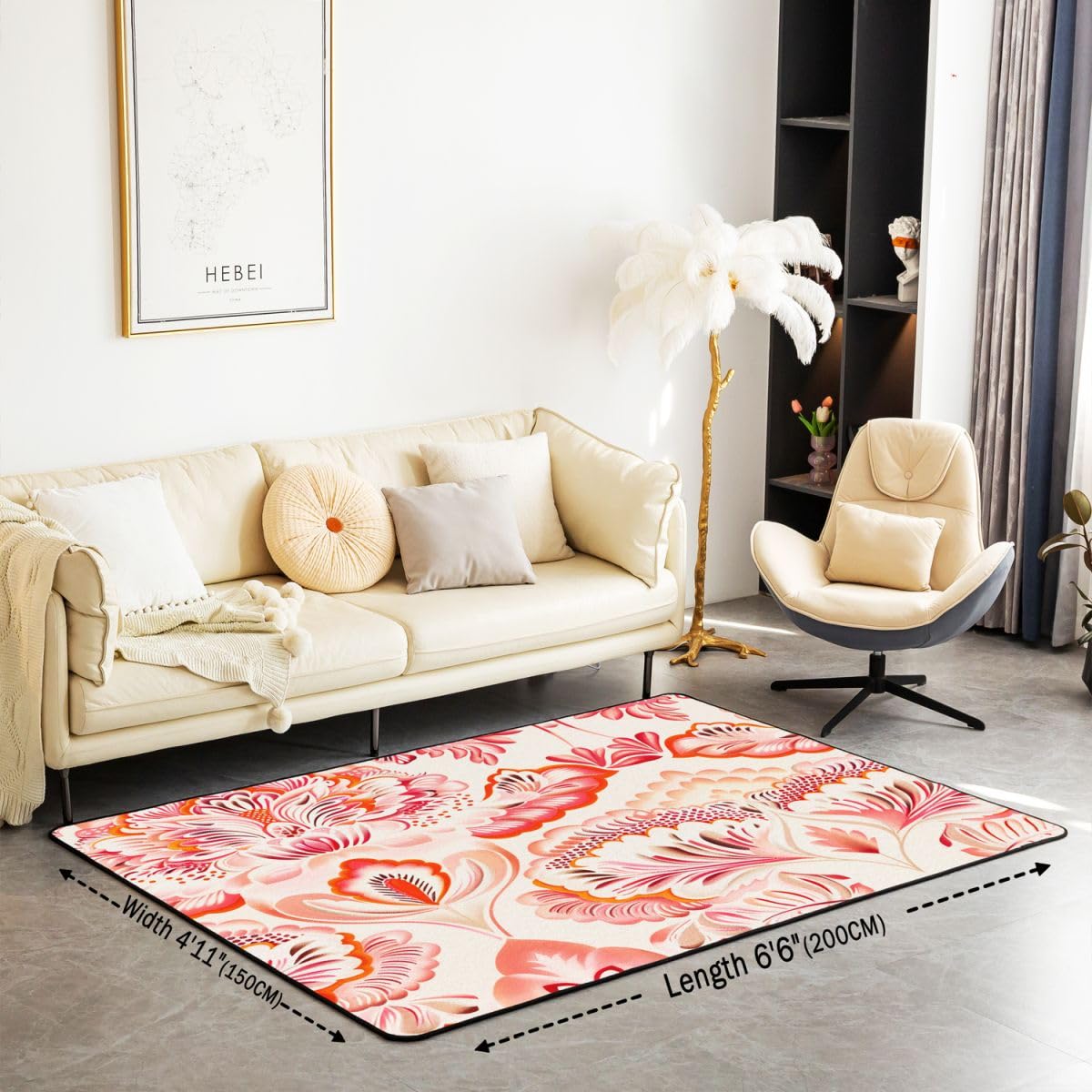 Loussiesd Tapis Salon 100x150cm Paisley Tapis Chambre Exterieur Intérieur Indien Style Antidérapant,Doux Boho Paisley Imprimer pour Salon et Chambre Bohème Exotique Style Lavable Rose Jaune et Blanc
