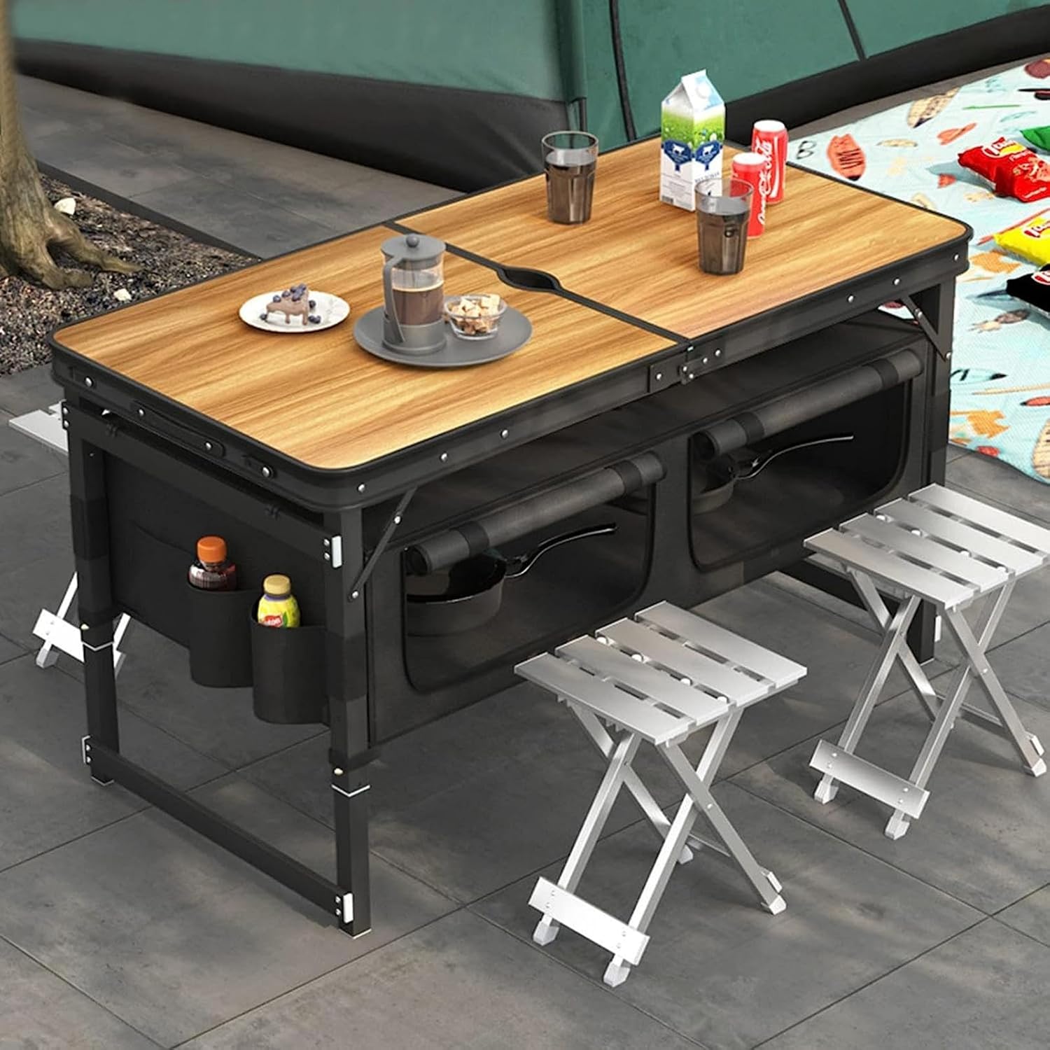 Camping Tables Portable Outdoor Folding Table Foldable Picnic Table with Storage Bag and Height Adjustable Fold up Table for Travel Garden BBQ Activity