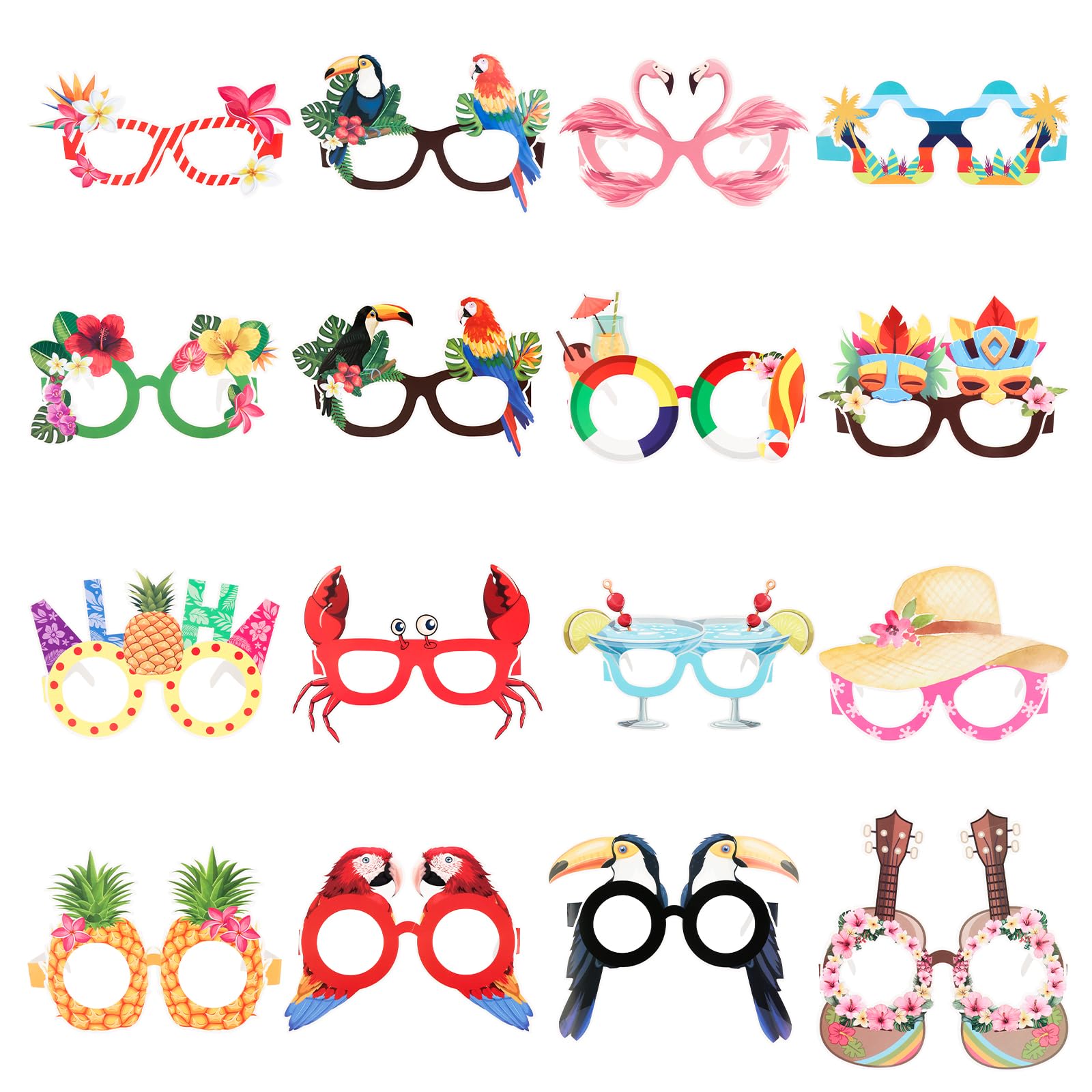 Hotalisona 32 Pack Luau Party Eyeglasses, Hawaiian Paper Bulk Flamingo Funny Eyeglasses Beach Decor Summer Stuff Tropical Pool Party Decorations Photo Props Hawaiian Dresses Accessories