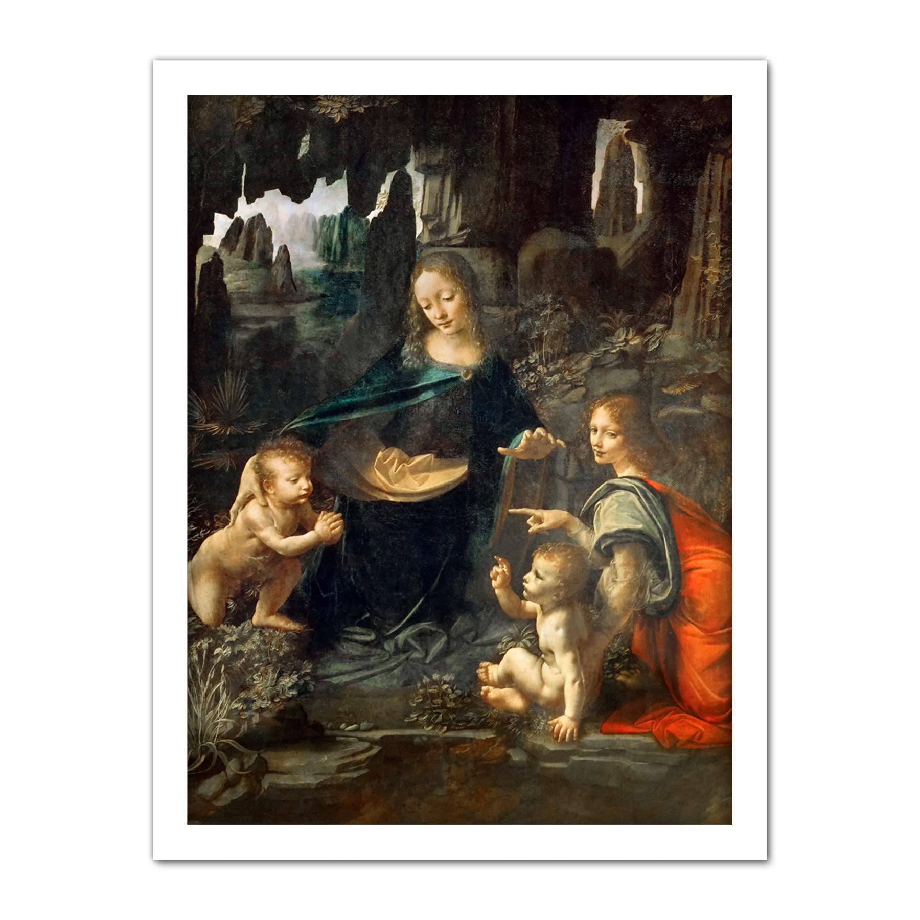 Artery8 Leonardo Da Vinci Virgin Of The Rocks Painting Artwork Framed Wall Art Print 18X24 Inch