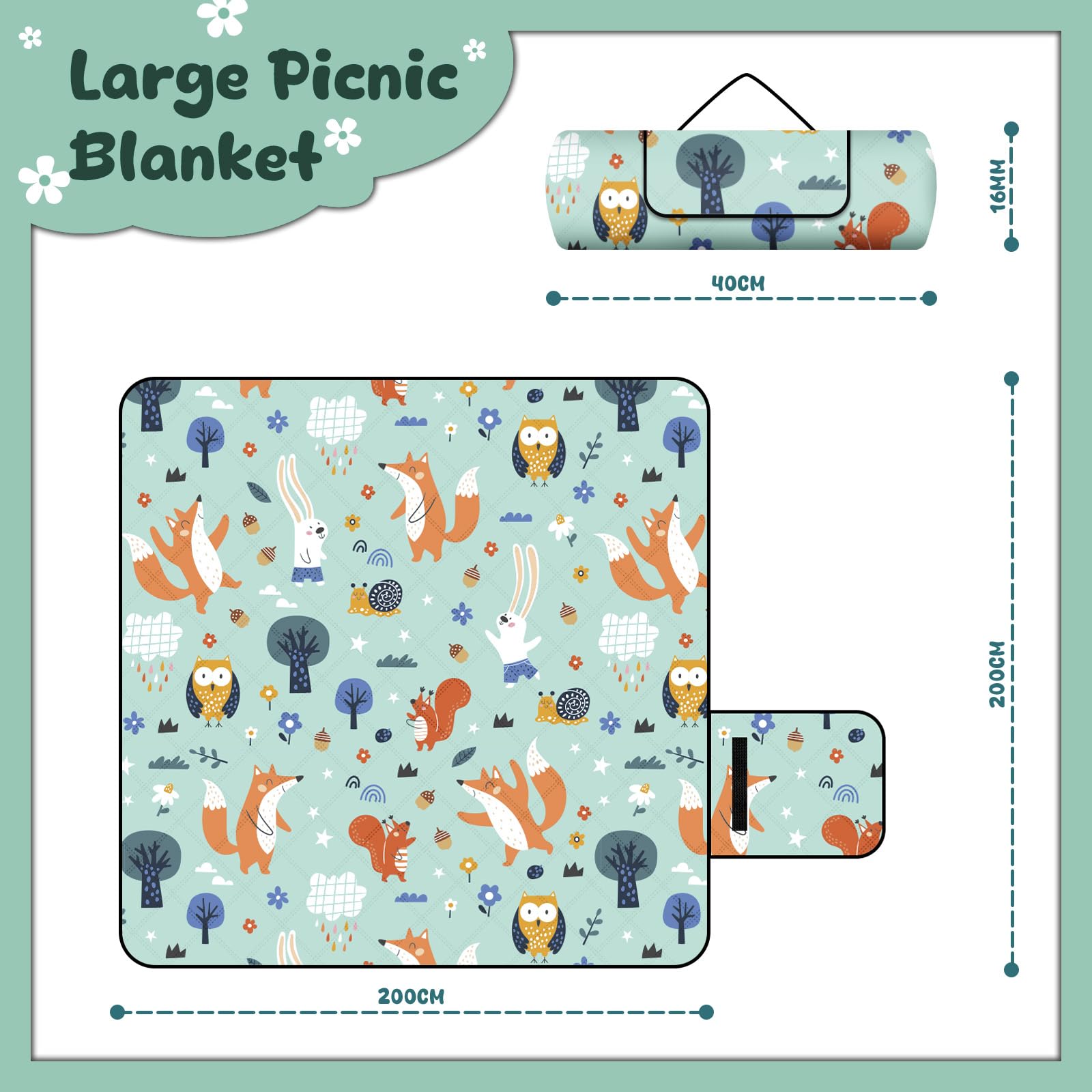 GLOSKIN Coperta da Picnic, Stuoia Campeggio 200 × 200 cm,Coperta Pic Nic Impermeabile Portatile, Adatto per Picnic, Spiaggia, Parco, Coperta da Campeggio da Viaggio