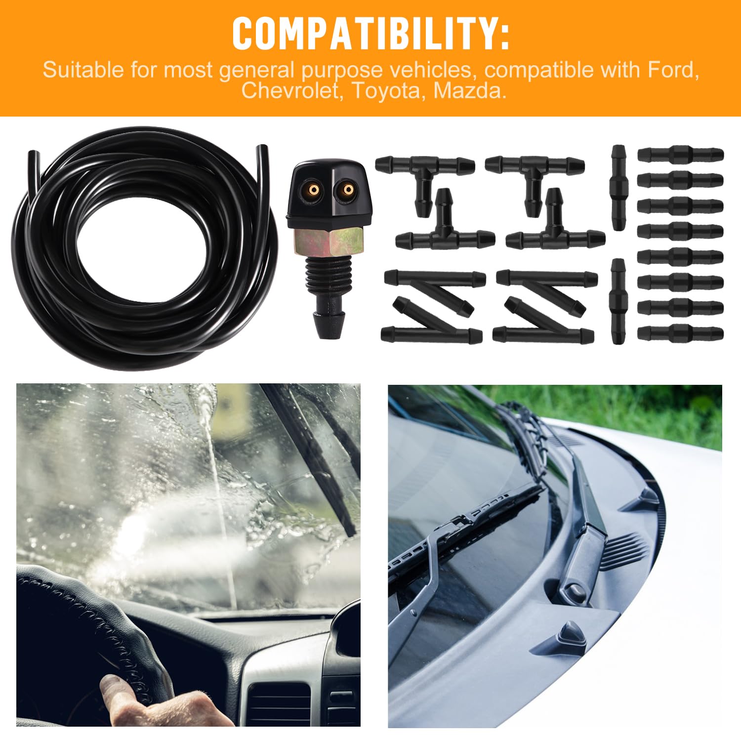 Kit Tuyau Lave-glace 3 M + 15 Raccords – Durite Universelle Voiture – Raccords T, Y, I – Caoutchouc Souple - 3