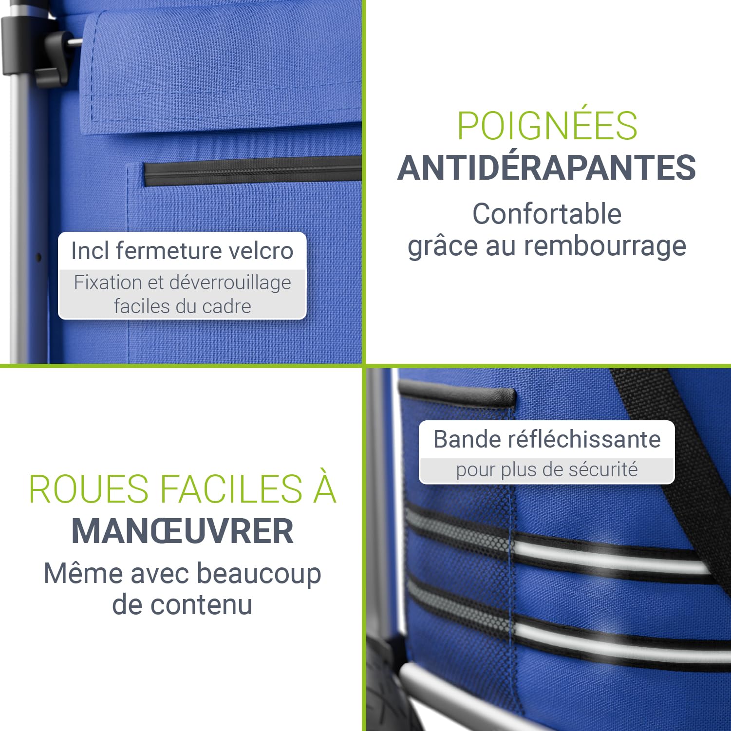 Juskys Chariot de Courses 3 en 1 avec 2 Roues pour Le Shopping - Sac Amovible de 56 L - Chariot Pliable & Moderne - Chariot de Courses Bleu foncé