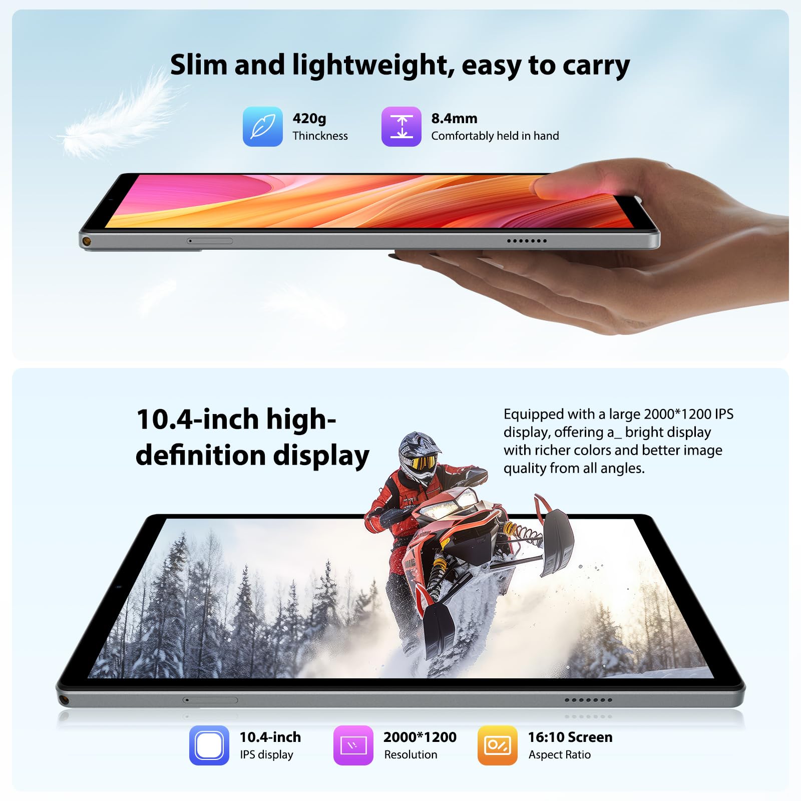 WOREGOO 2K Tablet 10.4 Pollici Android 14, 4G LTE+5G WiFi, 36GB RAM+256GB ROM(TF 1TB), Octa-Core 2.0Ghz, 2000 * 1200/Face ID/8000mAh/OTG/8MP+13MP/BT5.0/GPS/GMS, Tablet con Tastiera e Mouse, Grigio