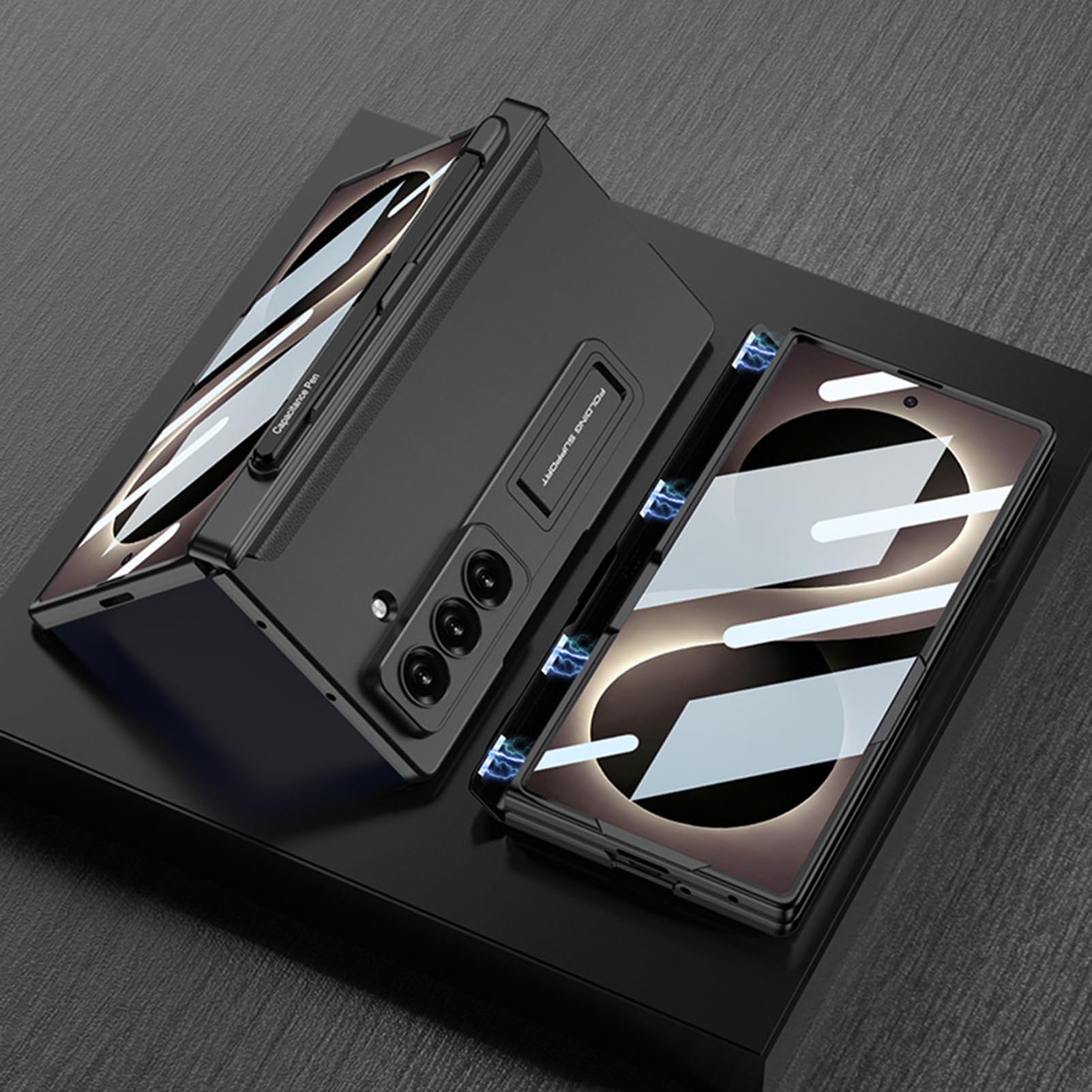 Custodia Sottile For Samsung Galaxy Z Fold 8 Ultra, Fondina Con Cerniera Proteggi Schermo PC Shell Pellicola In Vetro Temperato Supporto Regolabile Con Portapenne For Telefono(Gold)