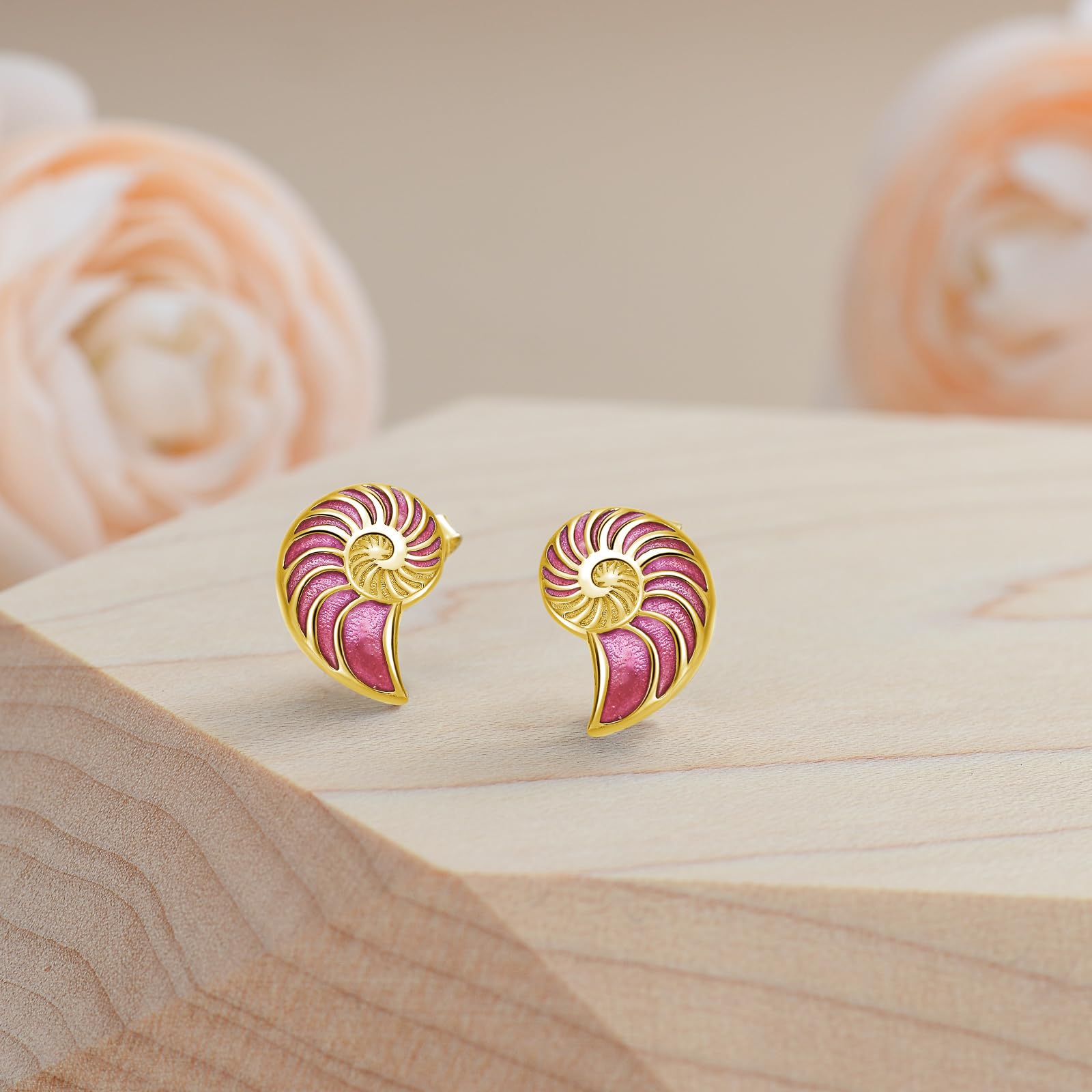 Pendientes de concha 925 Stlingsilb concha de oreja en forma de nautilus joyas para mujeres