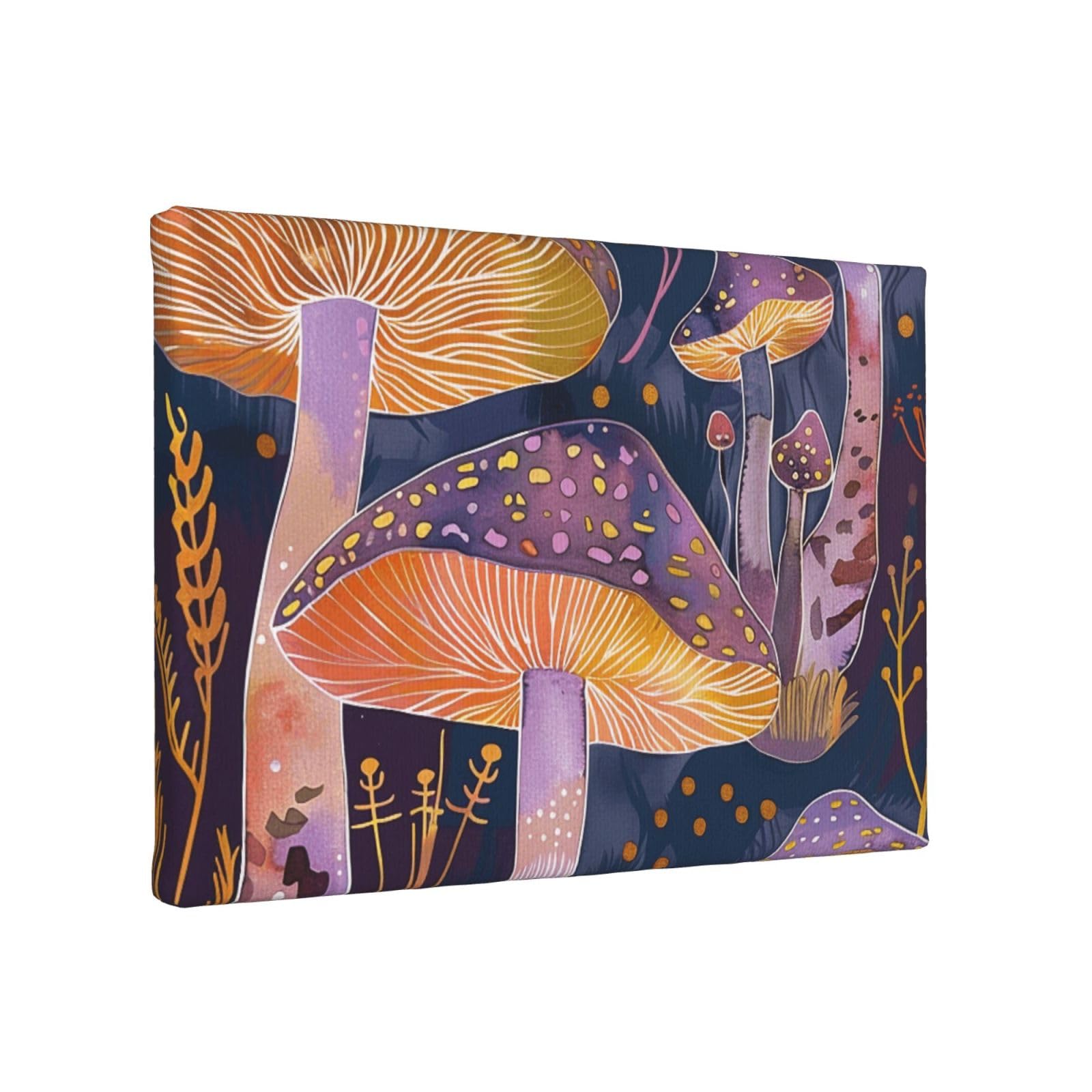 YKLJG Bright Mushrooms Printed Wall Art Canvas Painting 30x20 CM Wooden Framed Picture Painting Artwork Prints for Bedroom Kitchen Home Office Decor