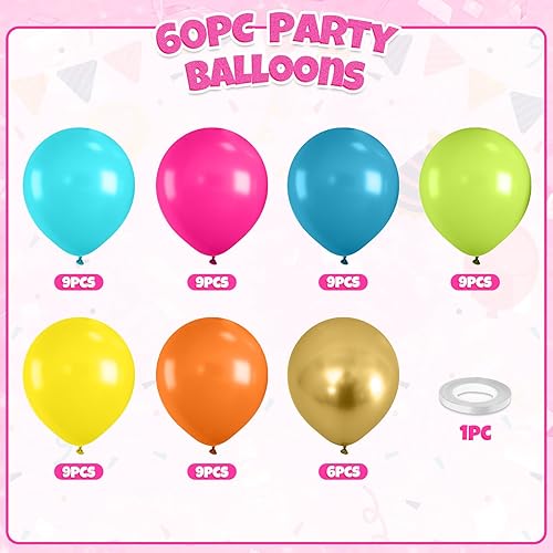 Miniatura 2 de Globos Arcoíris, 60 Piezas Globos Coloridos, Globos Rosa Fuerte Mate Verde Azulado Azul Verde Naranja Amarillo Dorado Para Cumpleaños Baby Shower