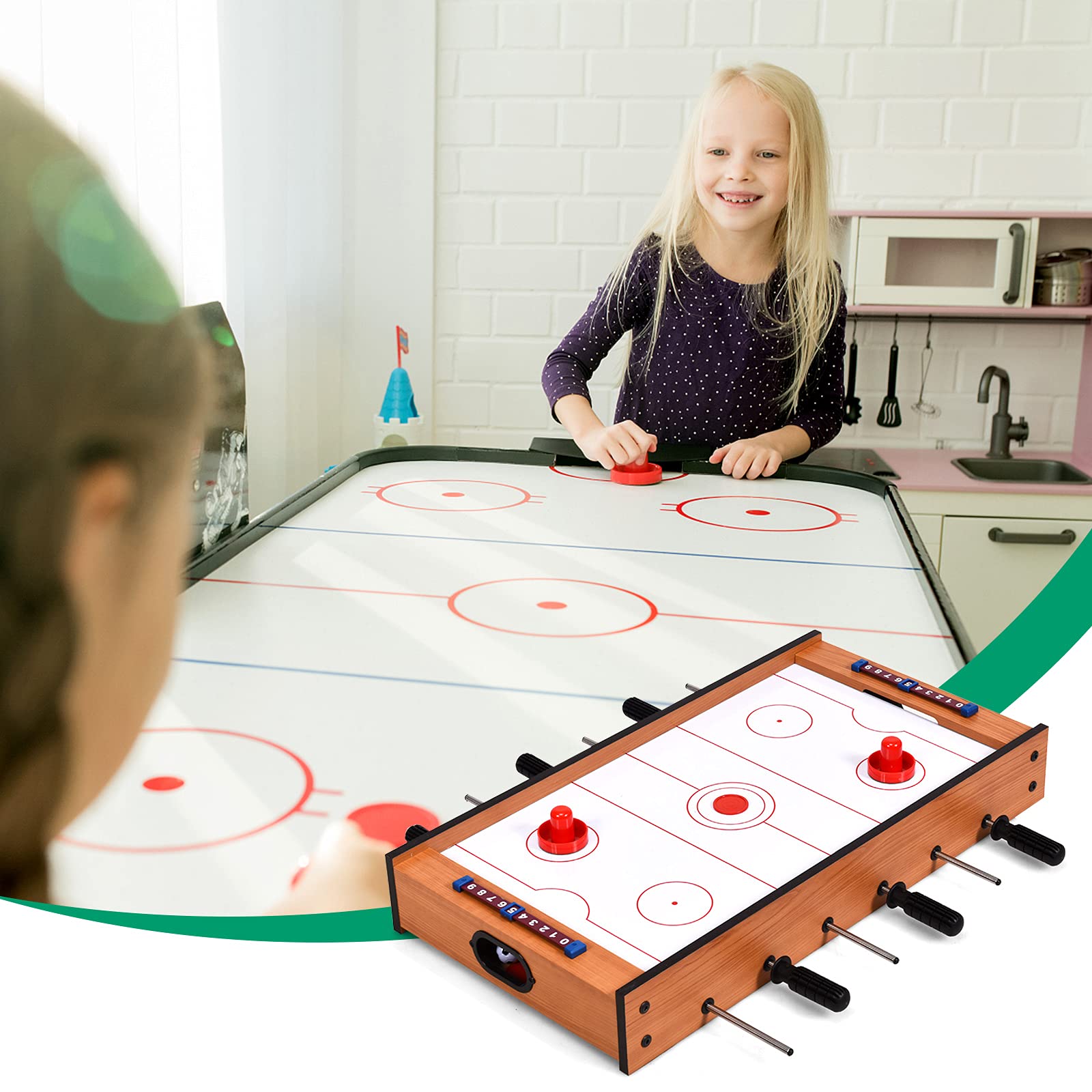DREAMADE 2 en 1 Table de Jeu Multifonctionnelle en Bois Baby Foot + Hockey Accessoires Riches Utilisation Large pour Maison Bureau Camping