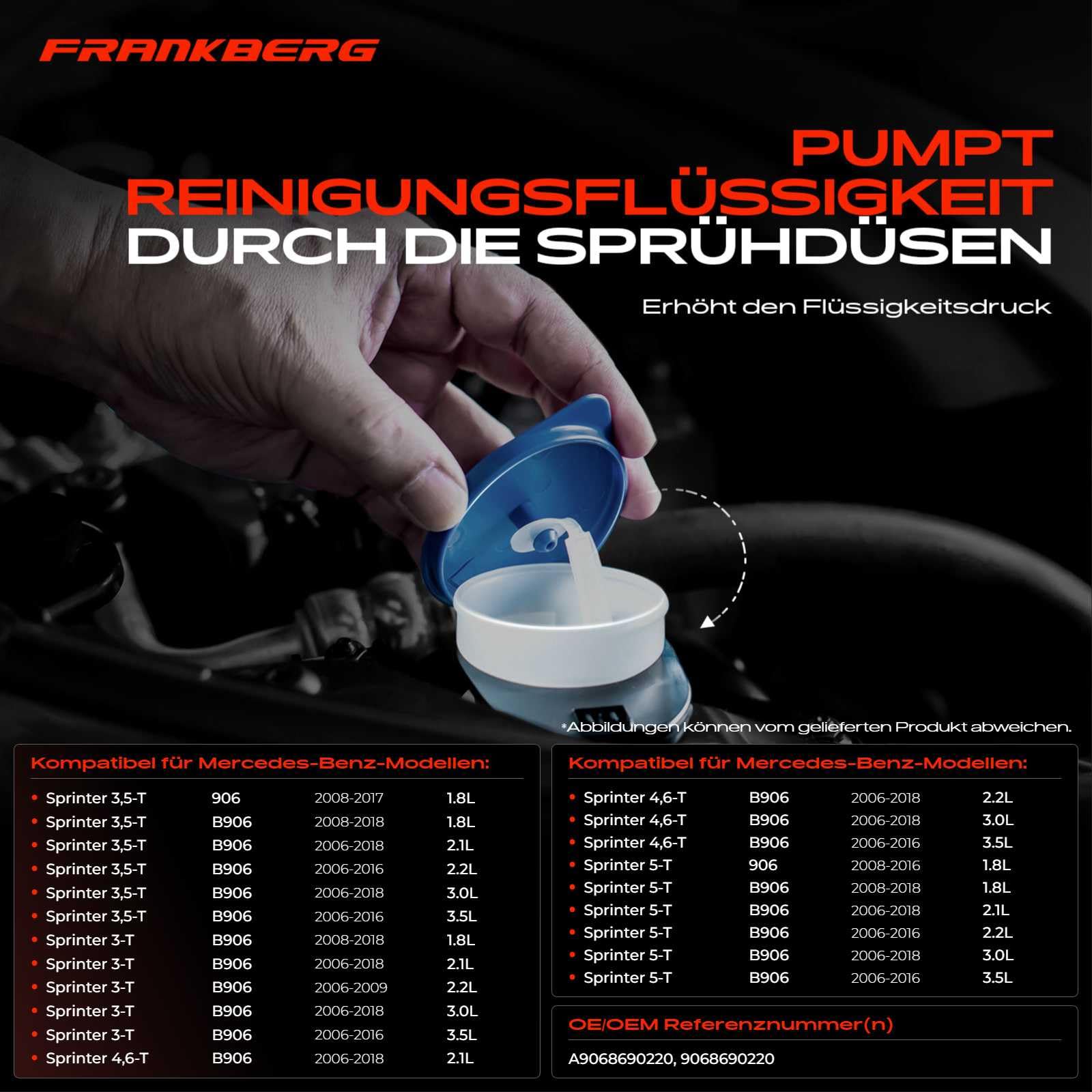 Waschwasserbehälter für Sprinter 3,5-T 906 B906 316 310 311 313 314 315 318 319 324 1.8L-3.5L 2006-2021 A9068690220
