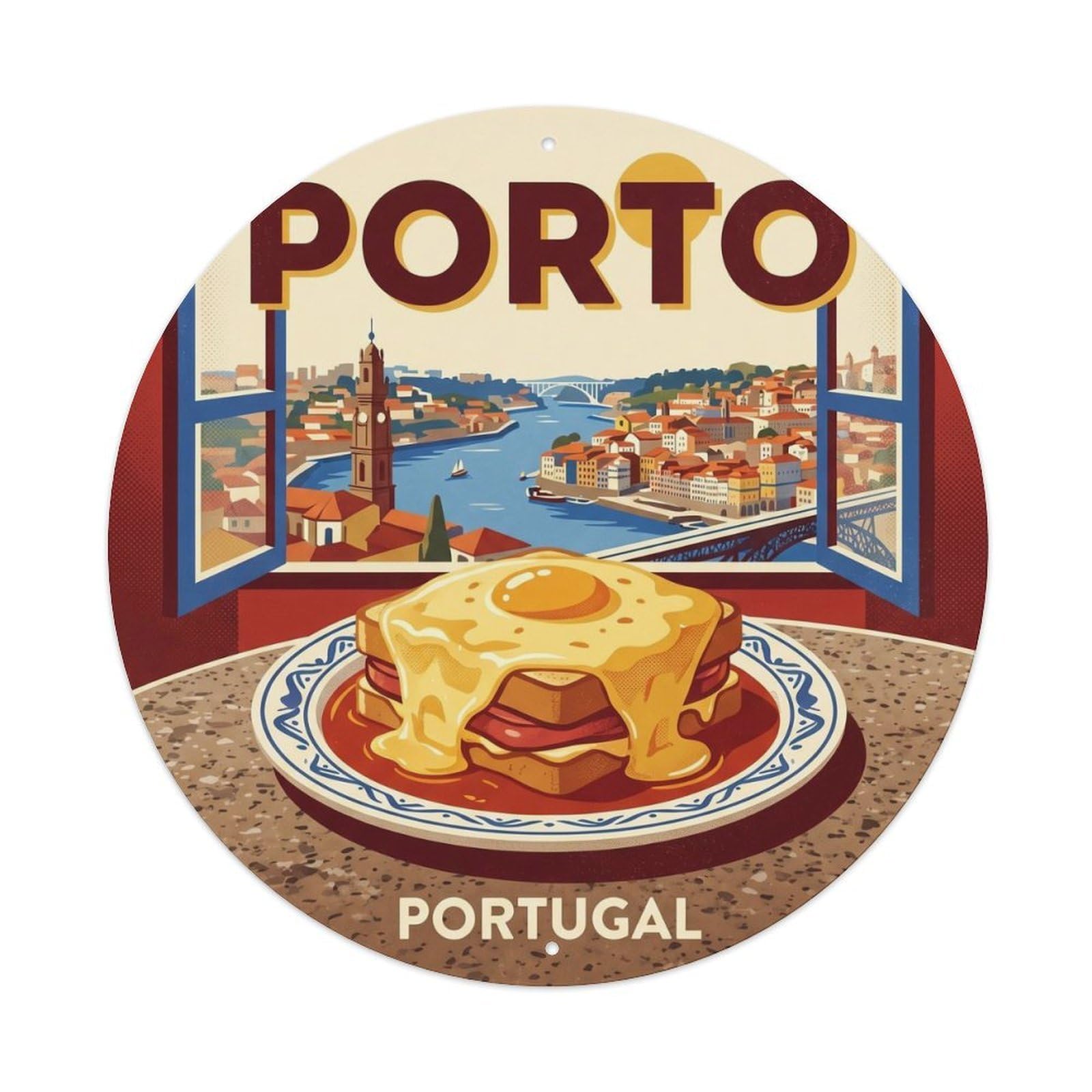 Olhnbad Style Portugal Francesinha Landmark Travel Heritage Metal Tin Sign
