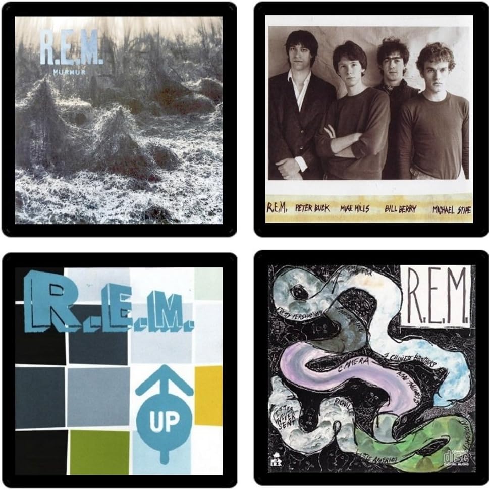 R.E.M. (Band) Coaster Gift Collection REM - (4) Different Album Covers Reproduced Onto Absorbent, Soft, Drink Coasters
