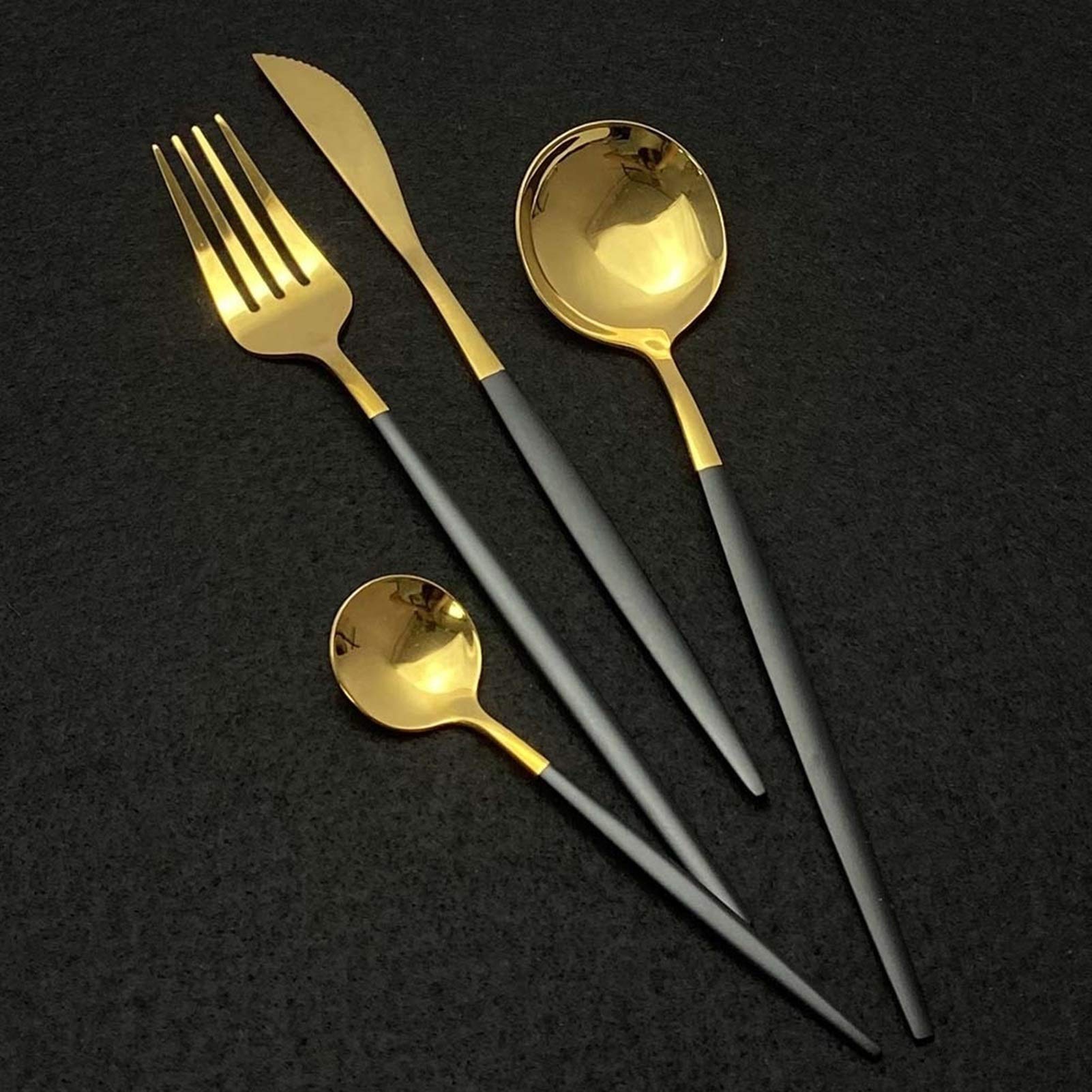 24 unids Gold White Shiny Weaverware Set Cuchillo de acero inoxidable Cuchilla Cuchara Cubiertos Conjunto Cocina Cubiertos Vajilla Conjunto (Color : Green Gold)