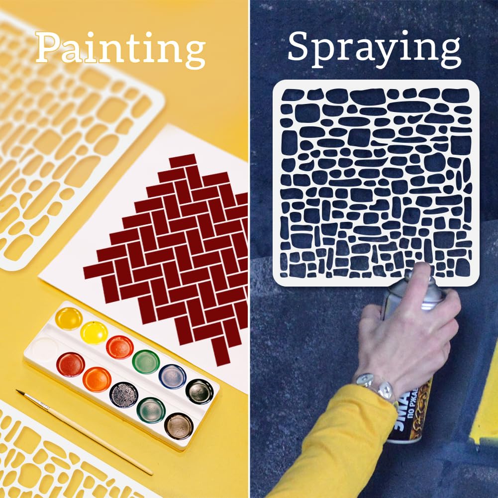 3 stencil diagonali con mattoni per pittura mosaico stencil disegno modello, fai da te modello di pittura artigianale per parete decorazione domestica legno carta diario tela 30 x 30 cm