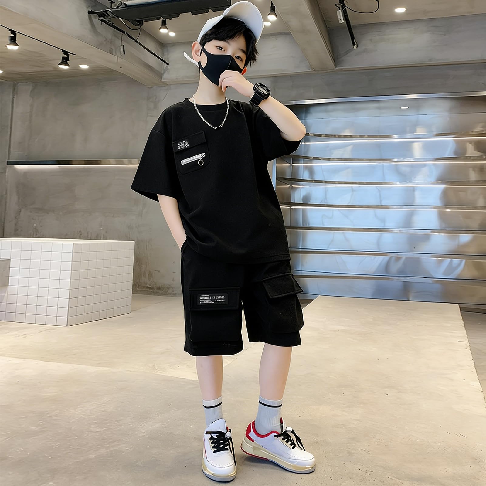 Dres do biegania dla dzieci i chłopców, oddychający, z krótkim rękawem, zestaw sportowy, swobodny zestaw letni, 2-częściowy t-shirt + szorty
