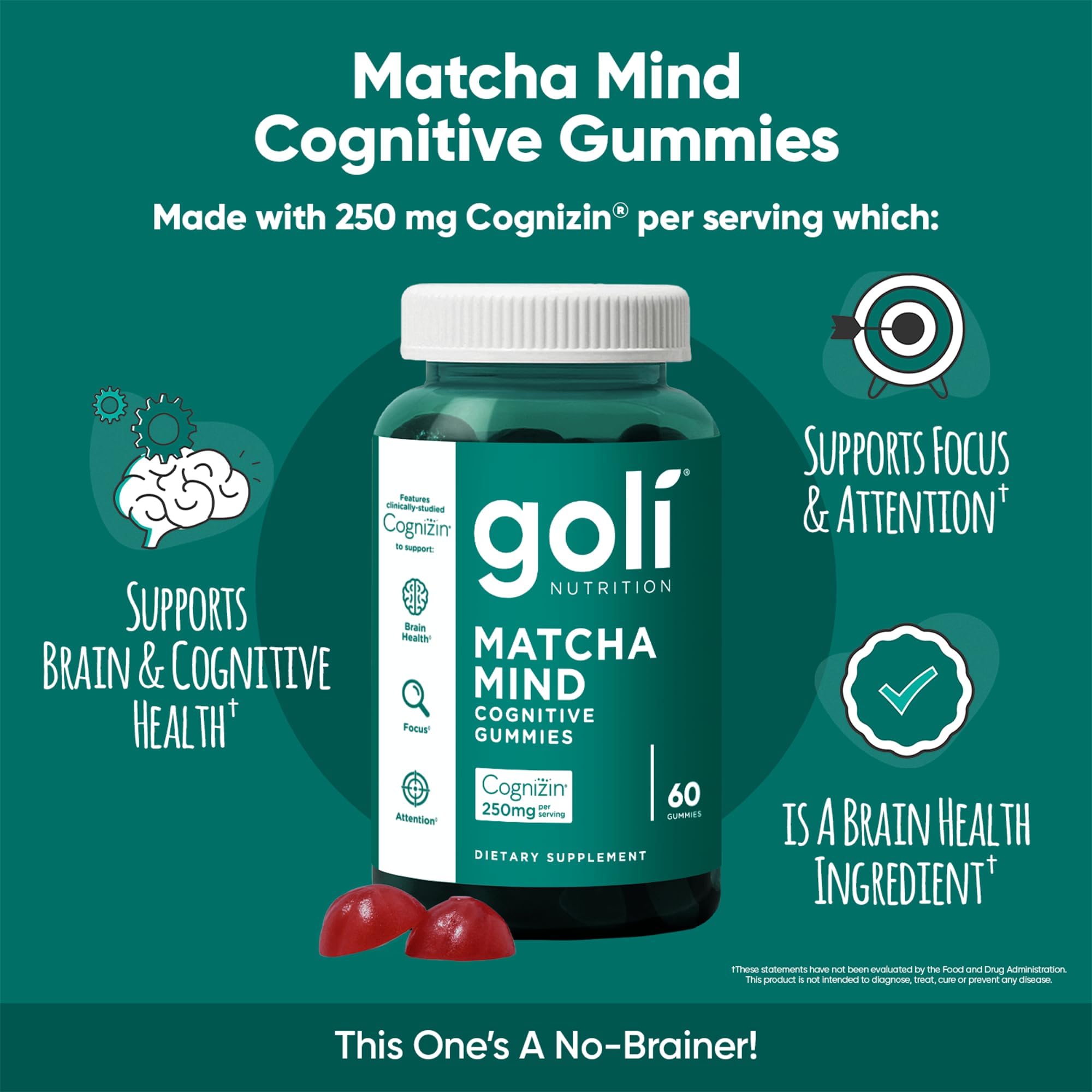 Goli Matcha Mind Cognitive Gummies with Cognizin Citicoline - 250mg Citicoline Plus Matcha Powder - Brain Health and Focus Support - Vegan, Non-GMO, Gluten-Free — Amazon image 4