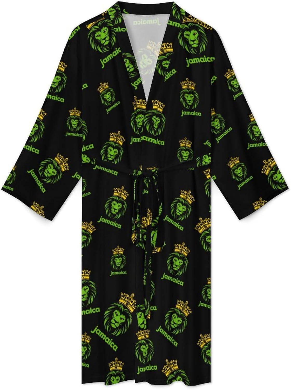 Jamaica Flag Lion Mens Robe Long Bathrobe for Women Bath Robes Lightweight Soft Printed Sleepwear