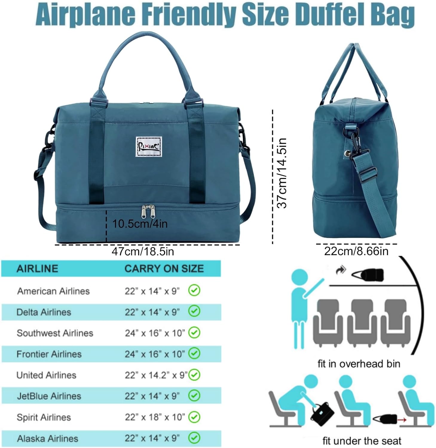 Travel Duffle Bag Weekender Bags for Women with Shoes Compartment, Travel Duffel Tote Carry on Overnight Bag for Travel Business Trips, Sport Yoga Gym Bag with Wet Pocket (Peacock Blue) - Image 6