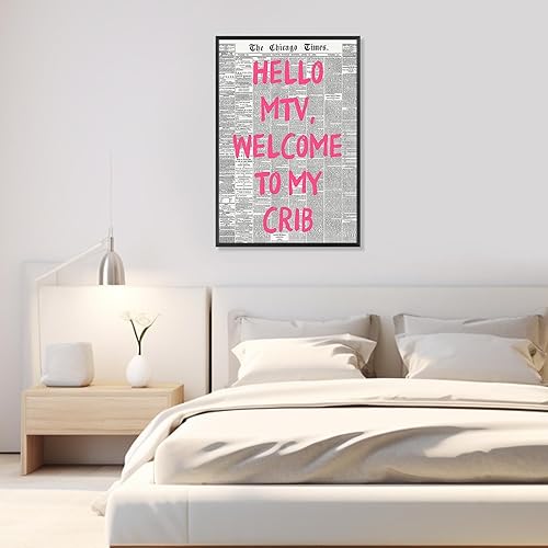 Miniatura 4 de Retro Hello Mtv Welcome To My Cun, arte de pared con fuente rosa, pósteres de lienzo de periódico positivo de afirmación positiva de la habitación