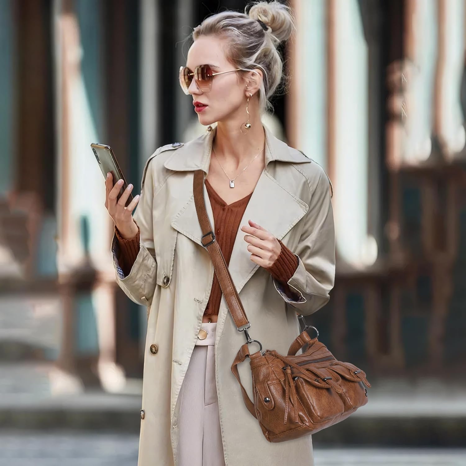 Angel Kiss Hobo Purses for Women Crossbody Shoulder Bag Ladies Multi Pocket Handbags with Adjustable Shoulder Strap - Image 2