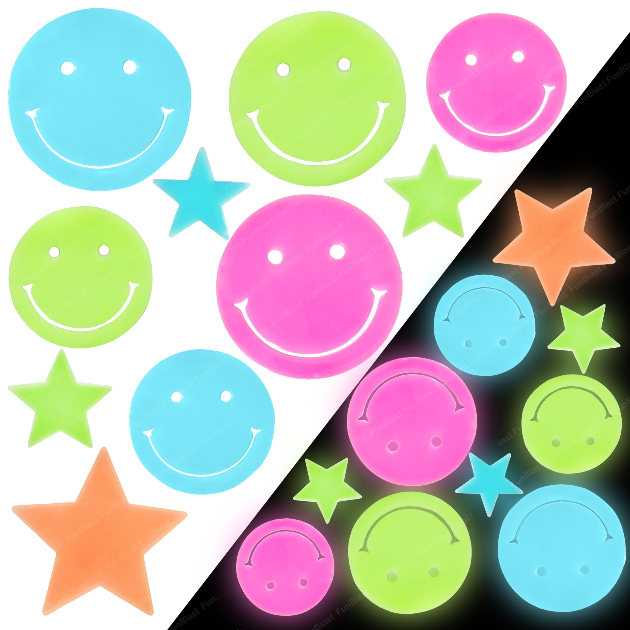 FunBlast Star & Smile Shaped Glow in The Dark Radium Wall Ceiling Stickers, Decoration Stickers - 10 Pcs