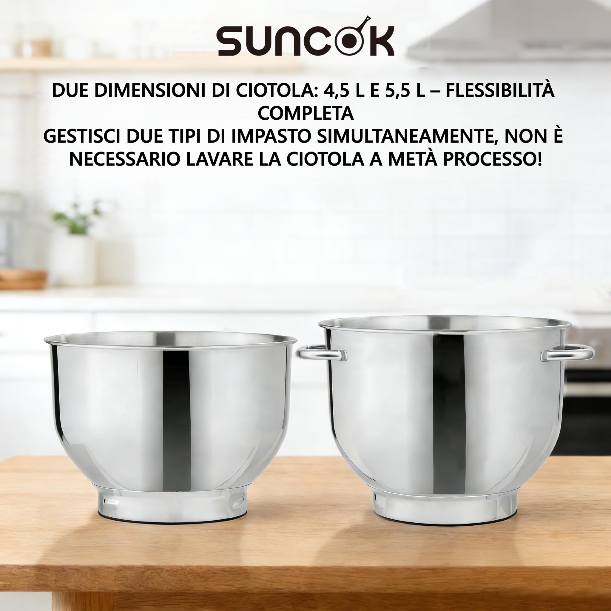 Impastatrici Planetarie 1500W – Touch Display & Versione Pulse | Robot Multifunzione, 2 Ciotole Inox 4,5+5,5 L, Bilancia + Timer, Fermentazione/Riscaldamento