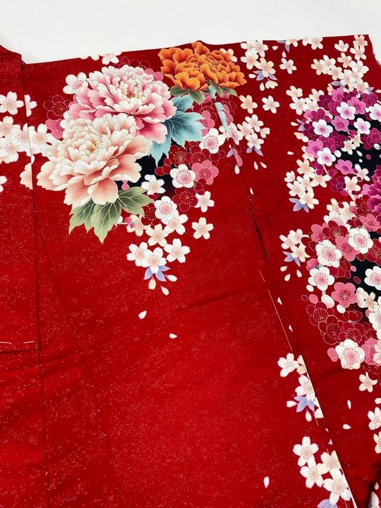 振袖 仮絵羽 銀通し 刺繍 金彩 紋意匠 牡丹 正絹 未仕立て品 八掛付き