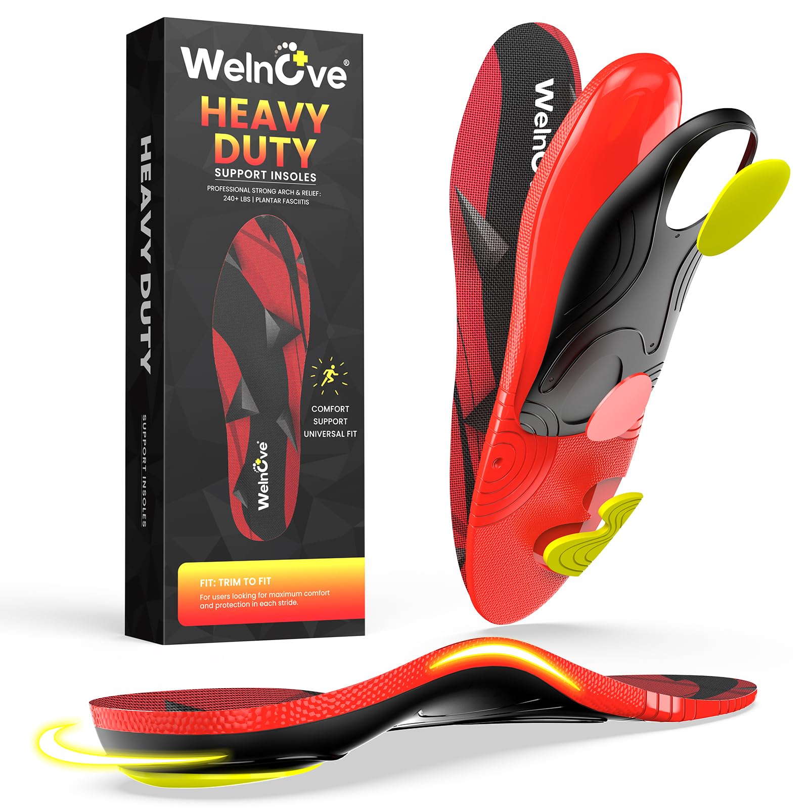 High Arch Support Insoles Men Women Heavy Duty Support Insole Anti-Fatigue Orthotic Inserts for Plantar Fasciitis Flat Feet