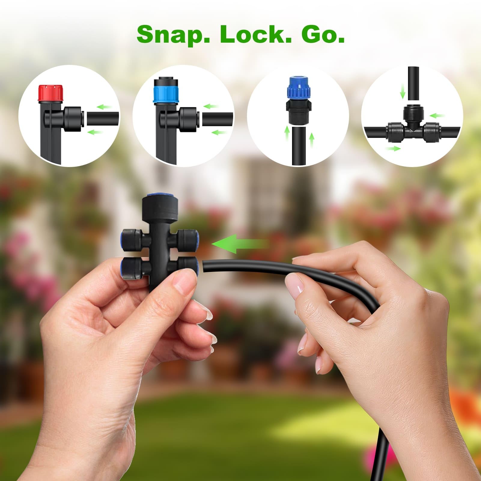 Kit di irrigazione a goccia da 236 m, sistema automatico di irrigazione da giardino per serre, cortile, prato, piante con tubo da 5/16" e tubo di distribuzione da 1/4" e accessori