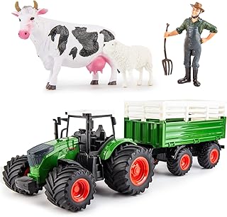 BDTCTK Toy Farm Tractors, Children's Tractor Kits&Trucks and Livestock Trailers, Including Trucks and Trailers, Animal Cattle, Farmer Dolls, Children's Farm Tractor Toys(Not RC)
