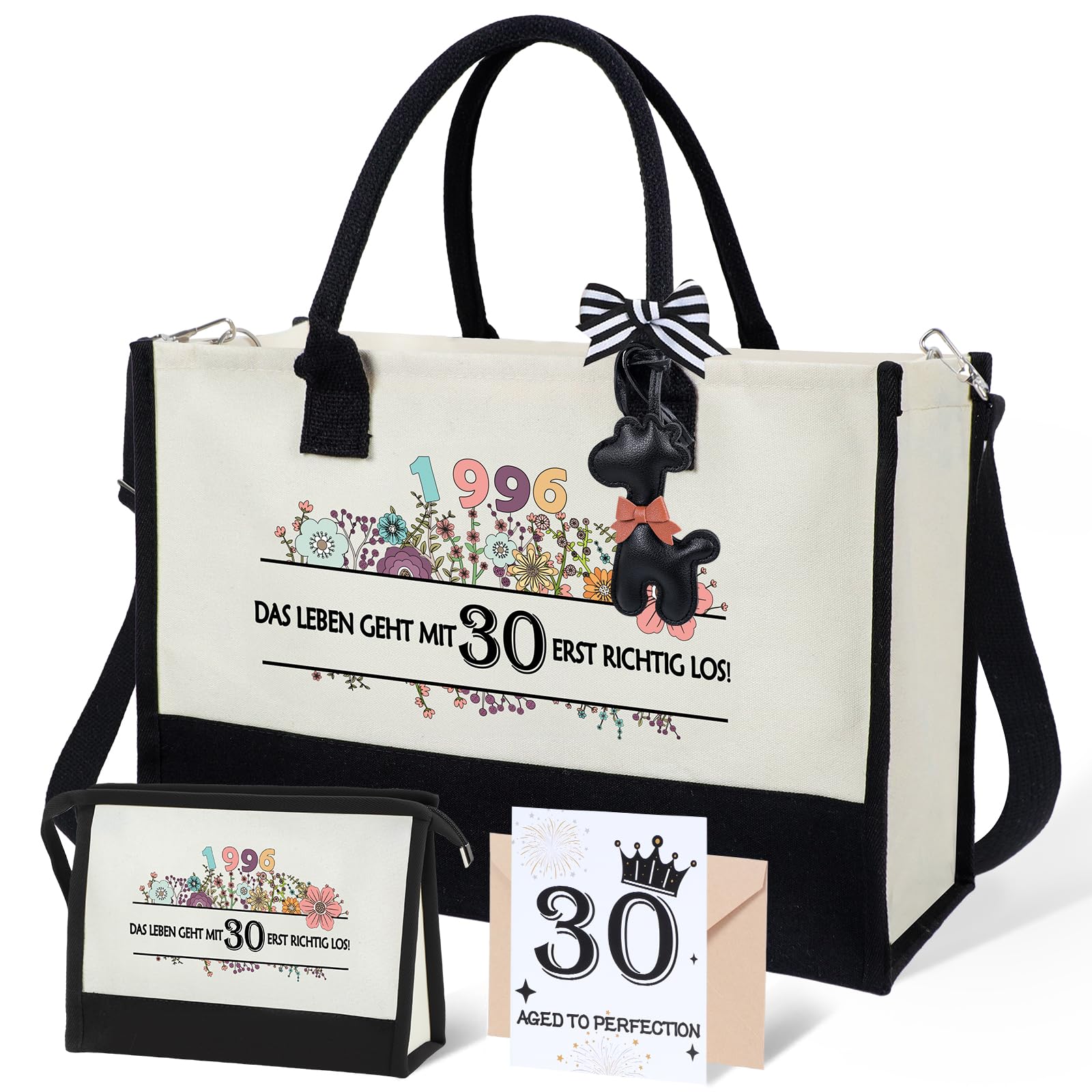 Seutgjie Geschenk Frau Rentner Geburtstag Weihnachten Canvas Tragetasche Kosmetiktasche mit Glückwunschkarte