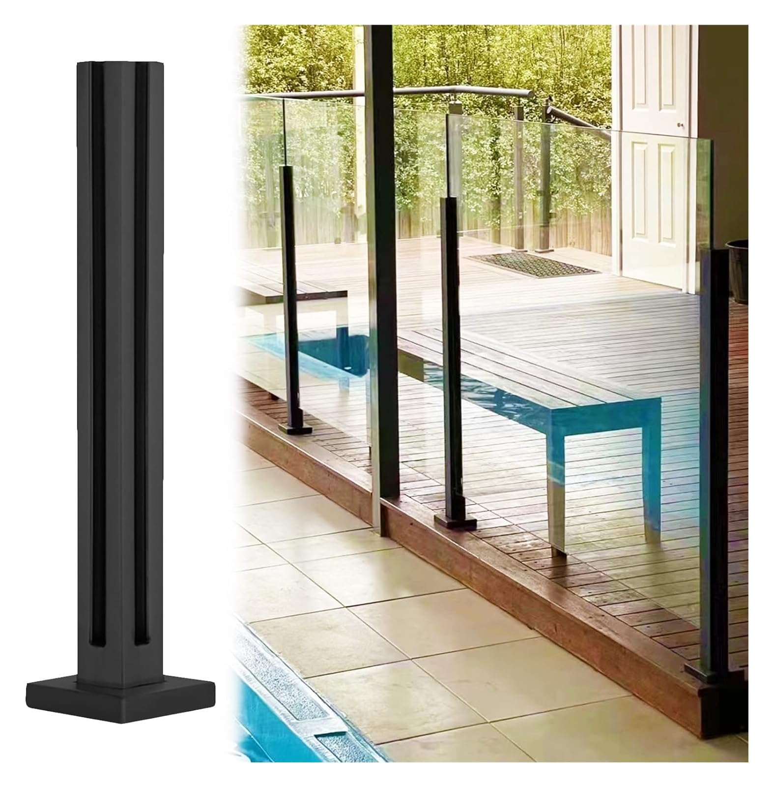 Poteau de balustre noir design moderne 89 cm en acier inoxydable premium