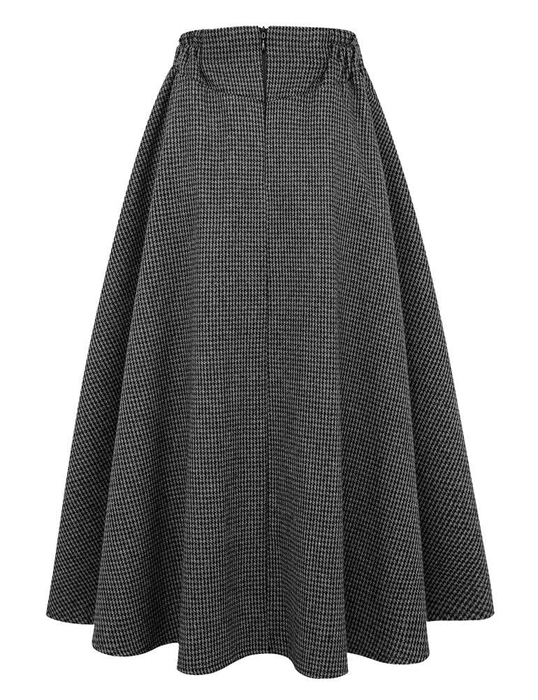 Idealsanxun - Falda larga de lana para mujer, de cintura alta, acampanada, a cuadros, para otoño e invierno