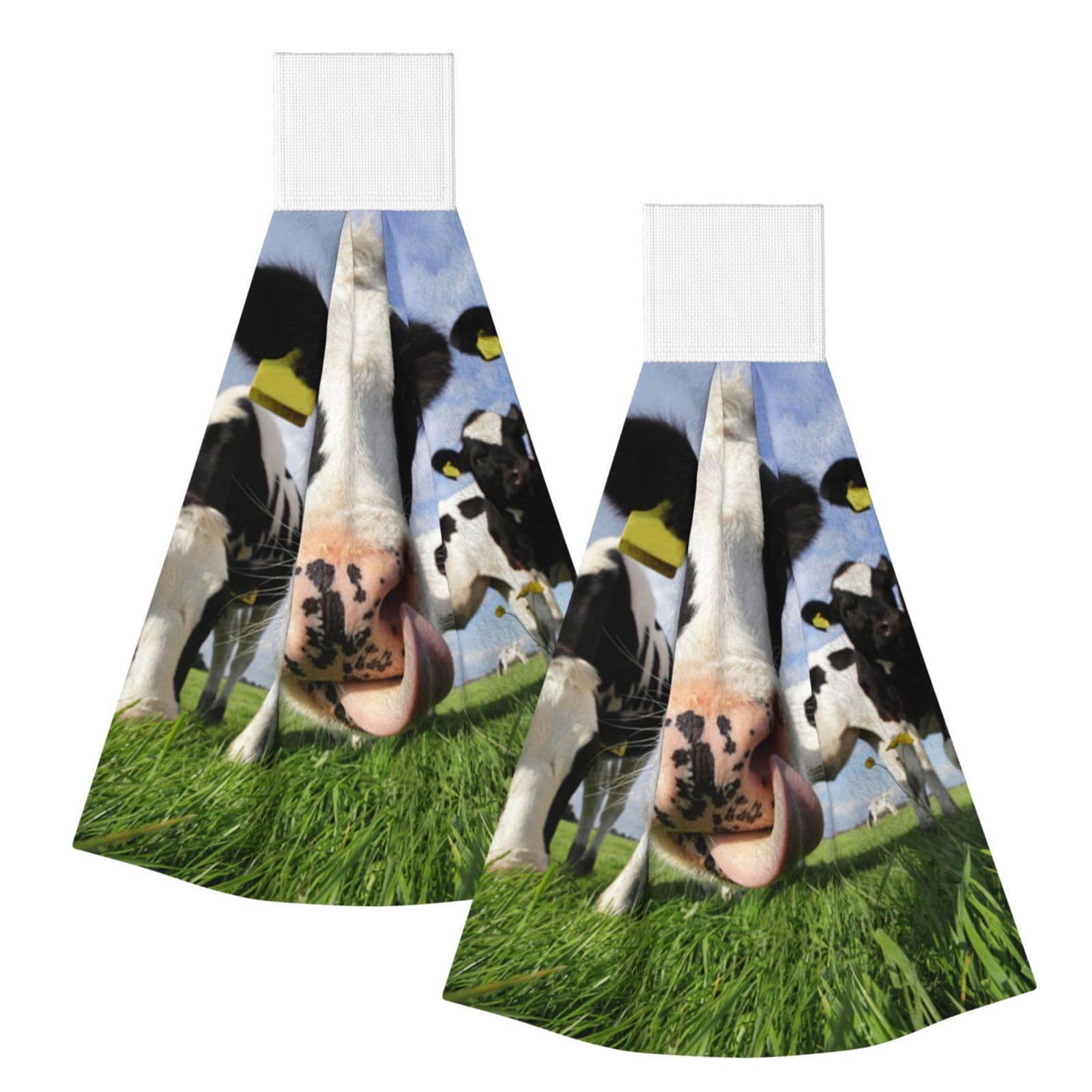 DOPKLNA Dutch Cows, 2 Pcs Hanging Coral Fiber Hand Towels for Bathroom, Absorbent Kitchen Towels