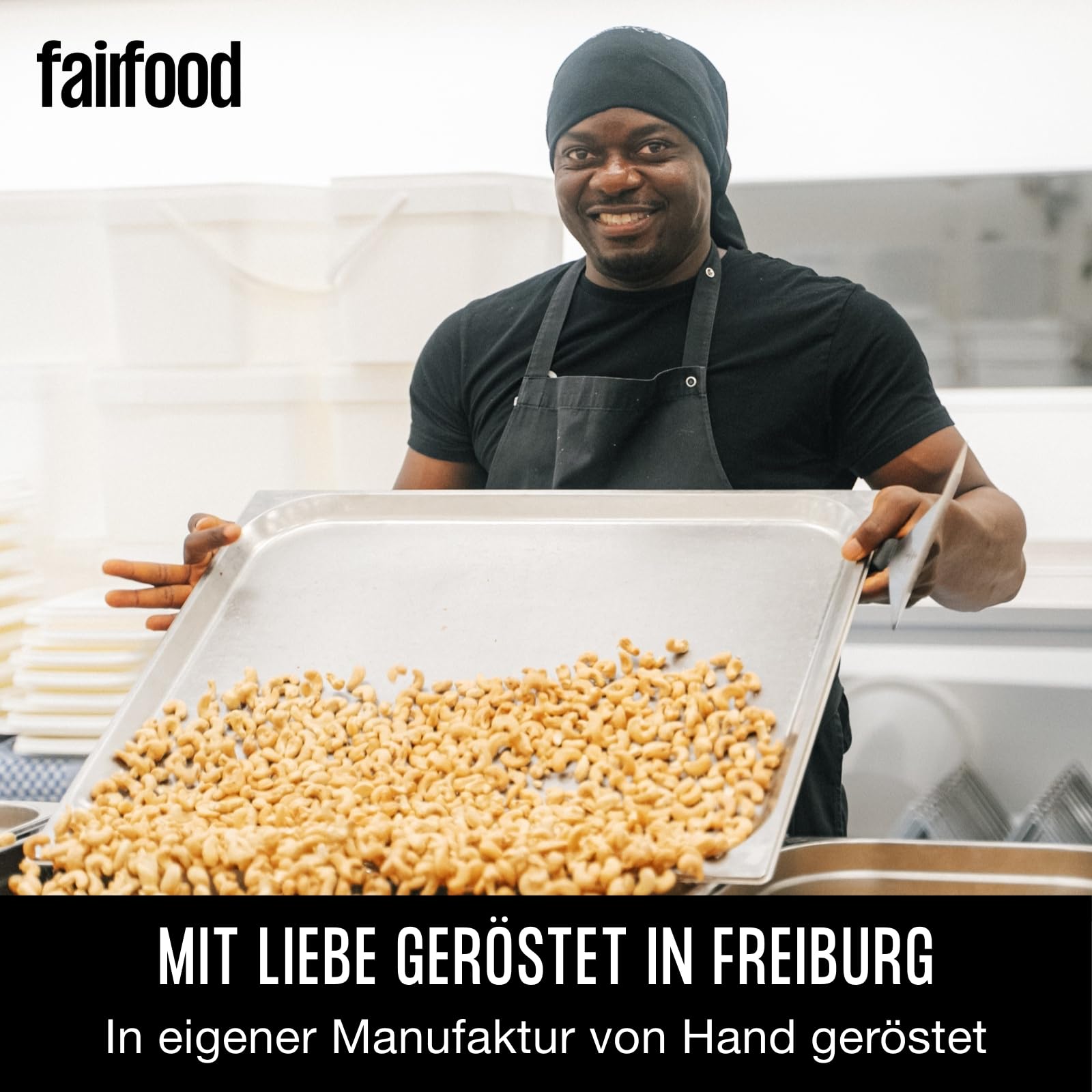 fairfood Bio Cashews geröstet & gesalzen 500g - Fairtrade & Vegan - Ohne Öl geröstet in eigener Manufaktur