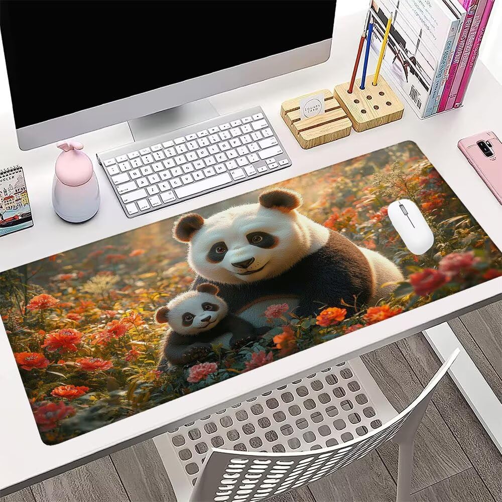 Duża podkładka pod mysz XXL biała mata na biurko z podstawą antypoślizgową, trwała i wodoodporna konstrukcja, pod ręką szyta podkładka pod klawiaturę panda 1200 x 600 x 3 mm do komputera i przenośnej
