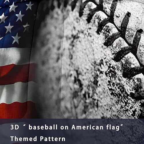 Miniatura 5 de Bodhi Juego de edredón de béisbol tamaño individual para niños, juego de edredón de bandera estadounidense tamaño individual, juego de ropa de cama