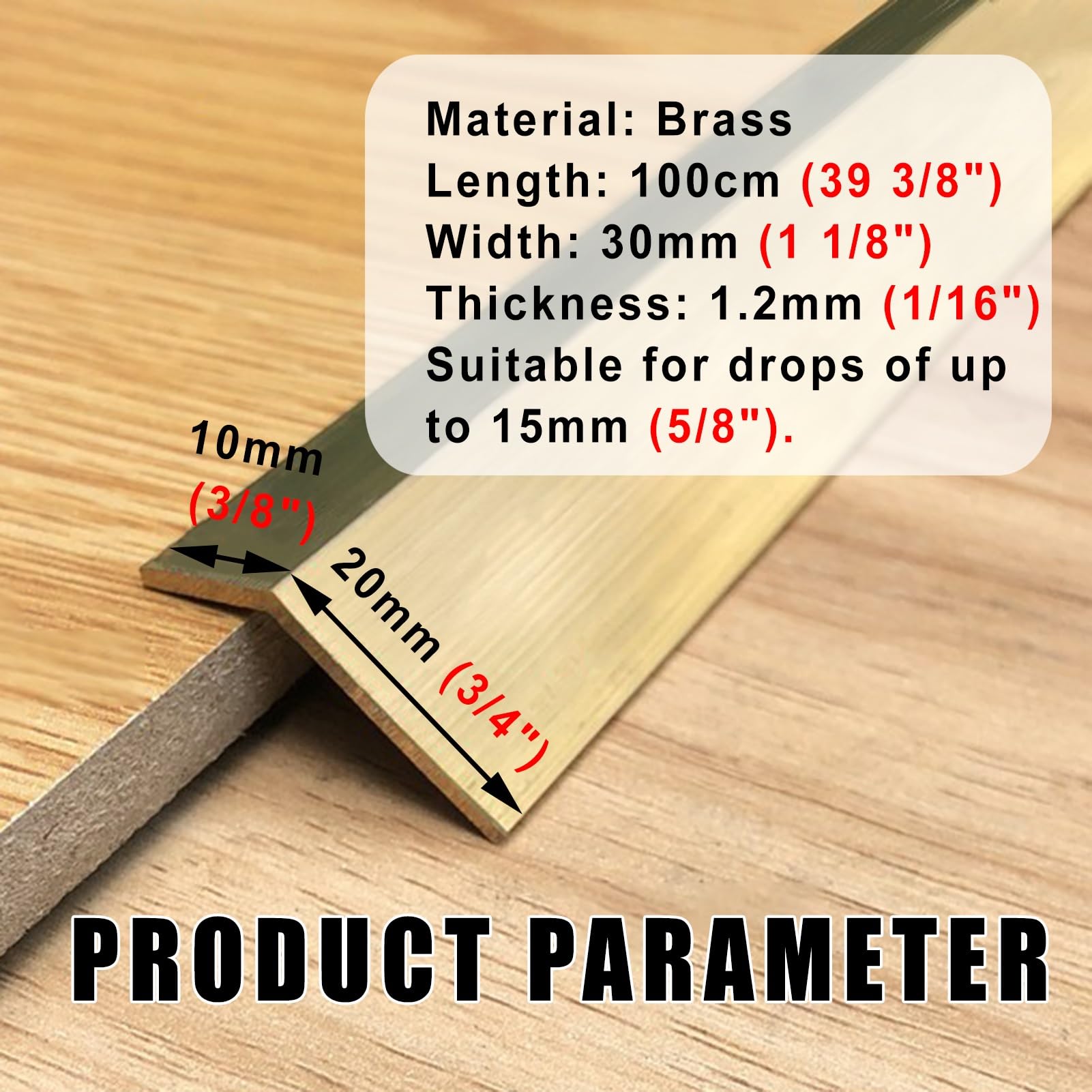 Heavy Du Solid Brass Threshold Trat Strip 39-calowy reduktor rampowy do drzwi z 0,6-calową wysokością spadku Bezpieczny ochraniacz na dywan z twardego drewna Home Office Decor Łatwy montaż bez śrub
