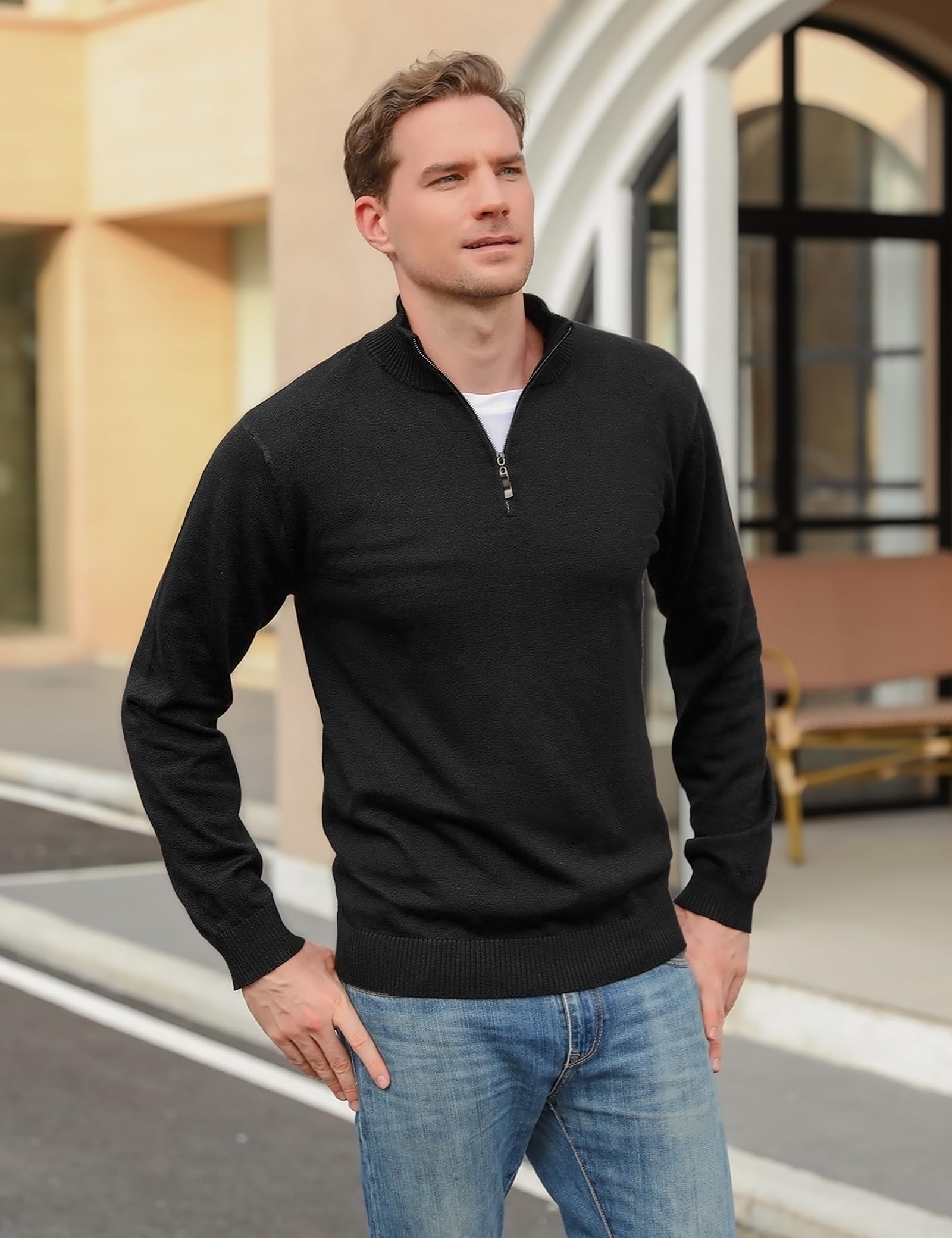 iClosam Maglione Uomo Invernali Collo Alto con Zip Pullover Giacca in Maglia Maglione Pullover Invernale Tenere Caldo