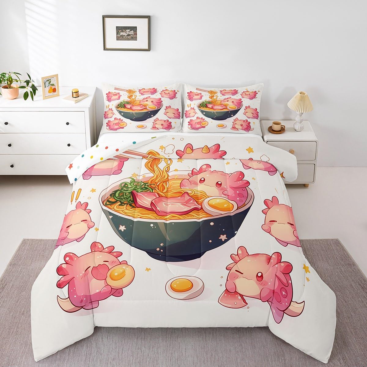 Homemissing Aquarell Lovely Axolotl Steppdecke Ocean Wildlife Bettdecke 135x200cm für Kinder Mädchen Japan Lamian Nudeln Steppbett Salamander